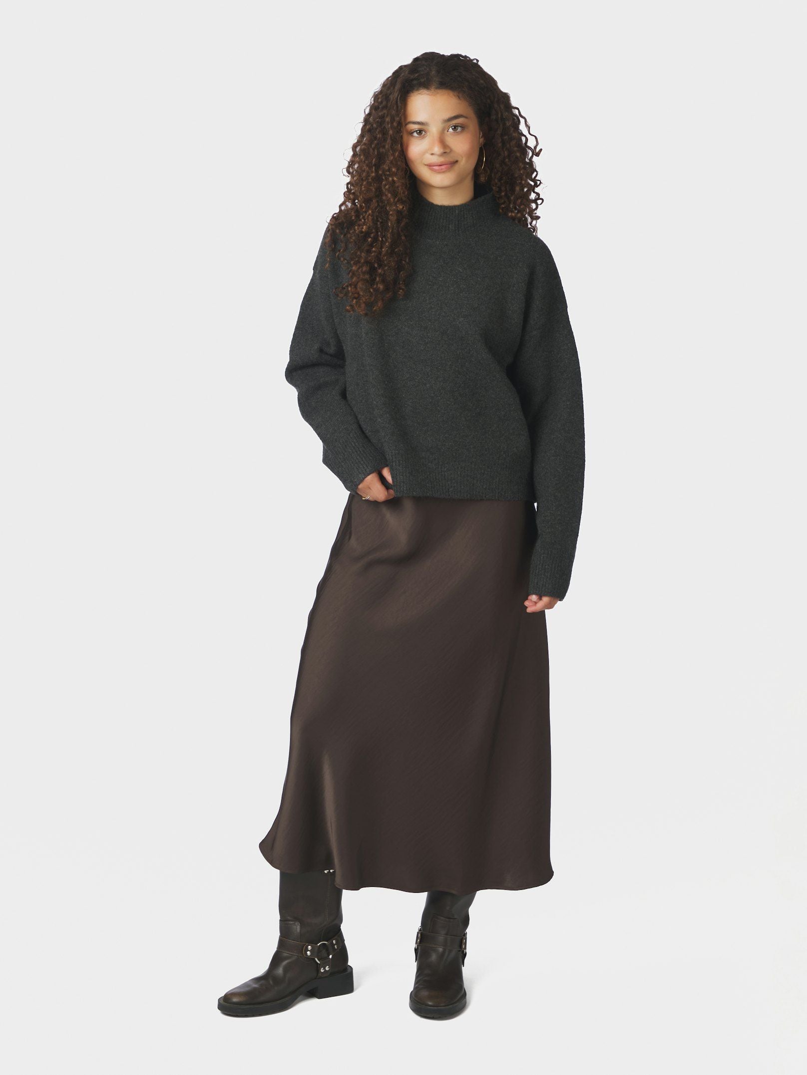 Neo Noir Nederdel - Bovary Satin Nederdel i Dark Brow