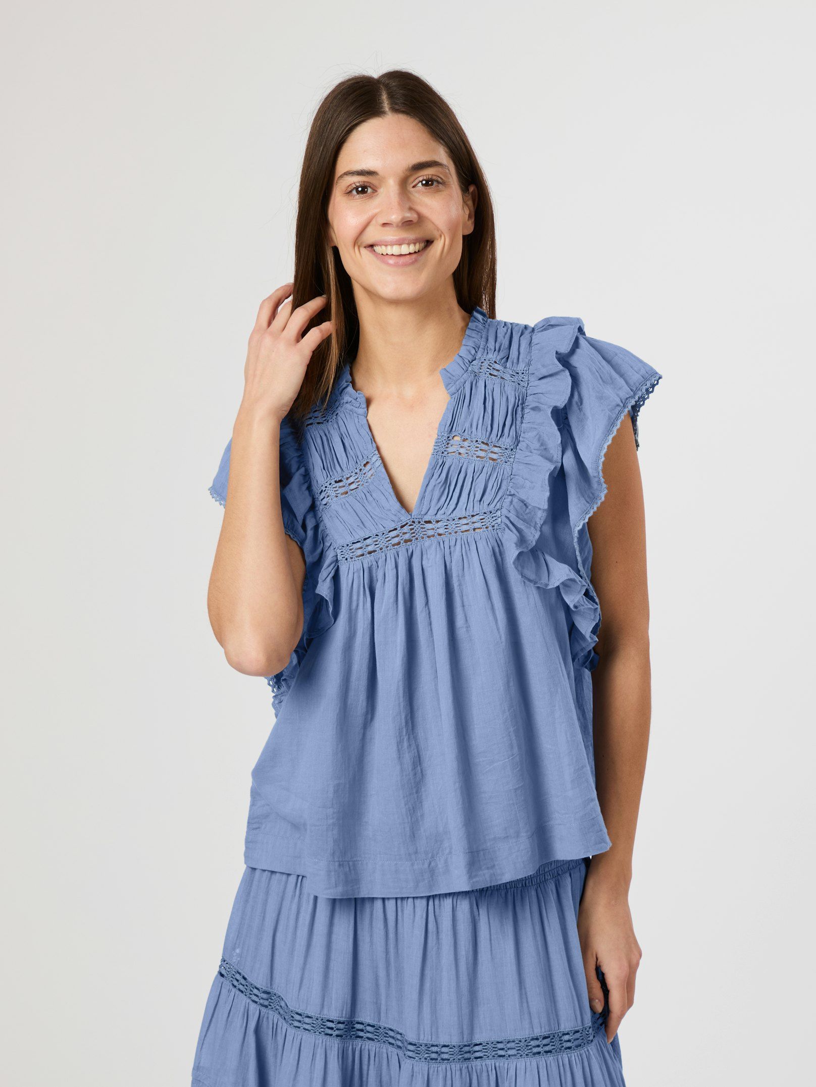 Neo Noir Top - Jayla S Voile Top i Smoke Blue