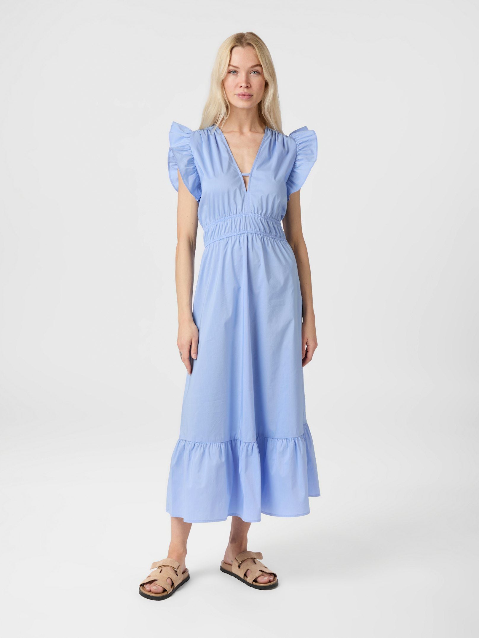 Neo Noir Kjole - Pollana Poplin Kjole i Sky Blue