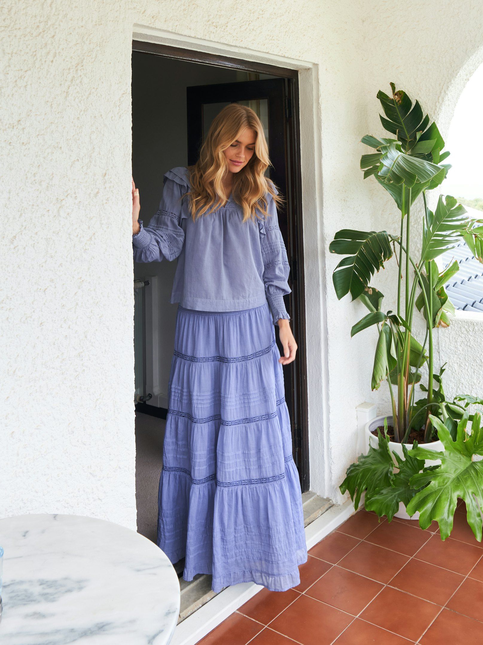 Neo Noir Nederdel - Felicia S Voile Nederdel i Smoke Blue