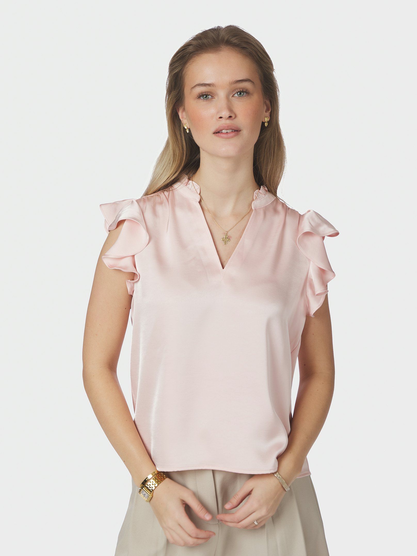Neo Noir Top - Stella Heavy Sateen Bluse i Light Pink
