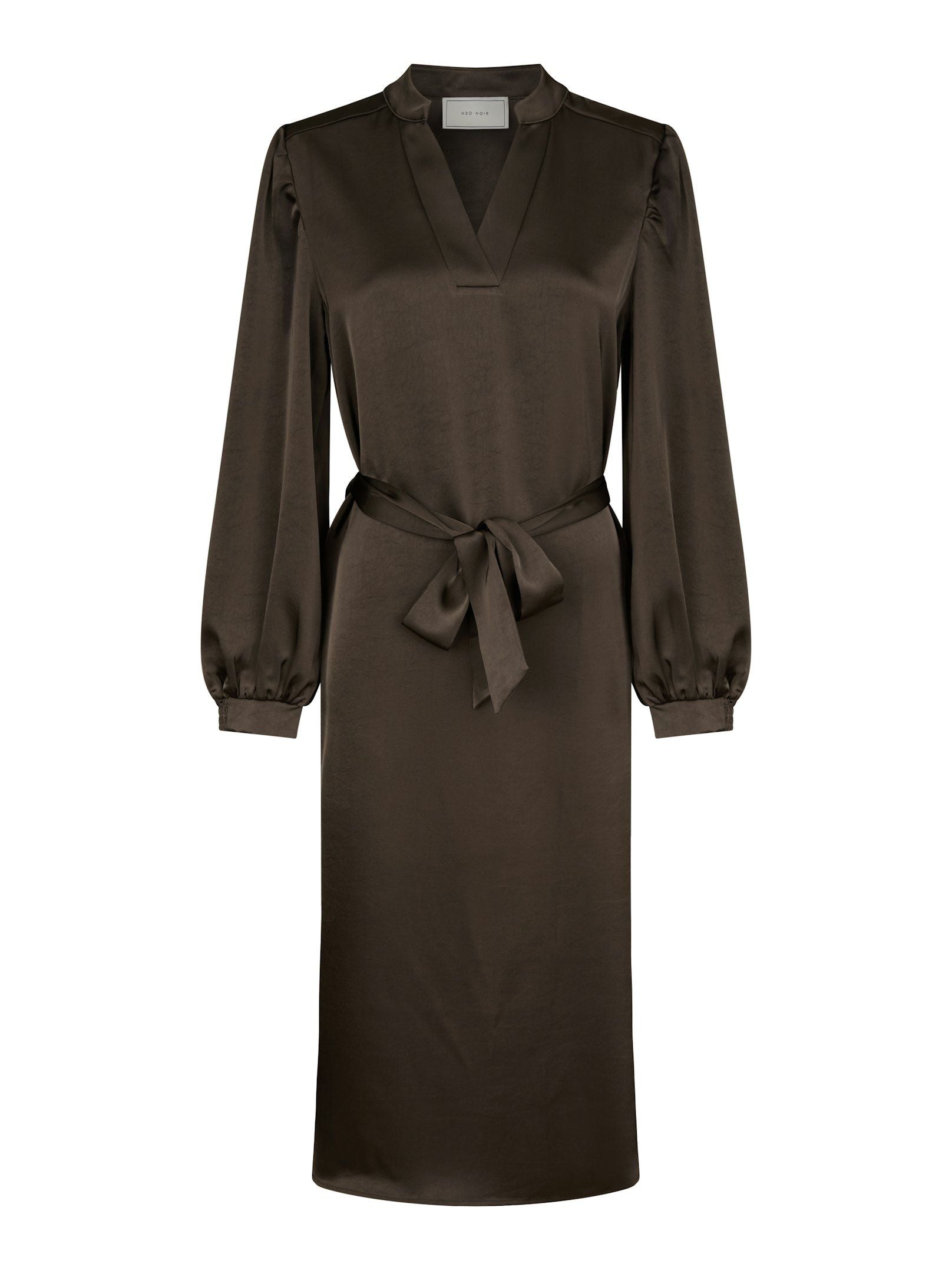 Neo Noir Kjole - Rolana Heavy Sateen Kjole i Dark Brown