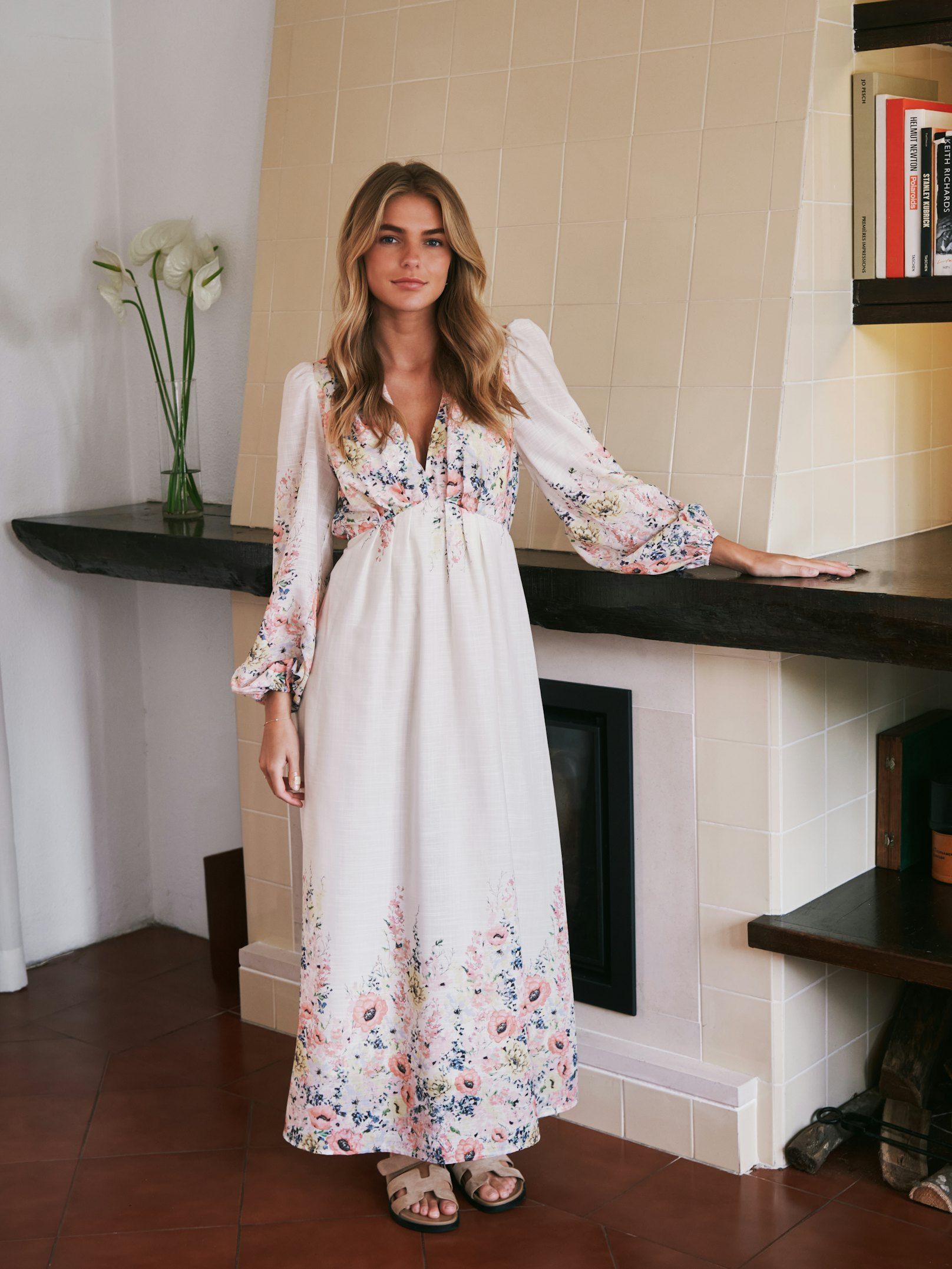 Neo Noir Kjole - Silfi Flower Print Kjole i Creme