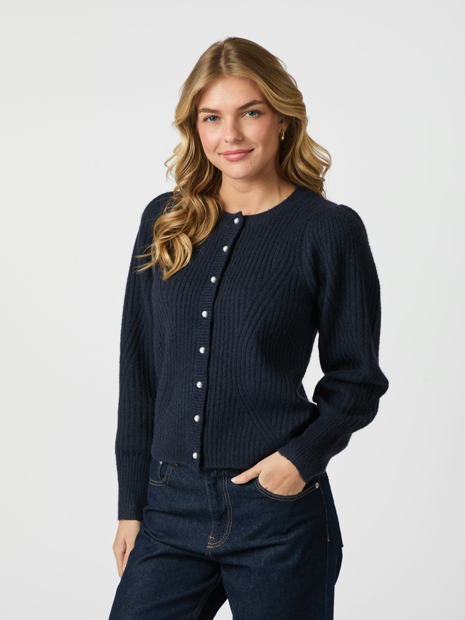 Neo Noir Cardigan - Puli Strik Cardigan i Navy
