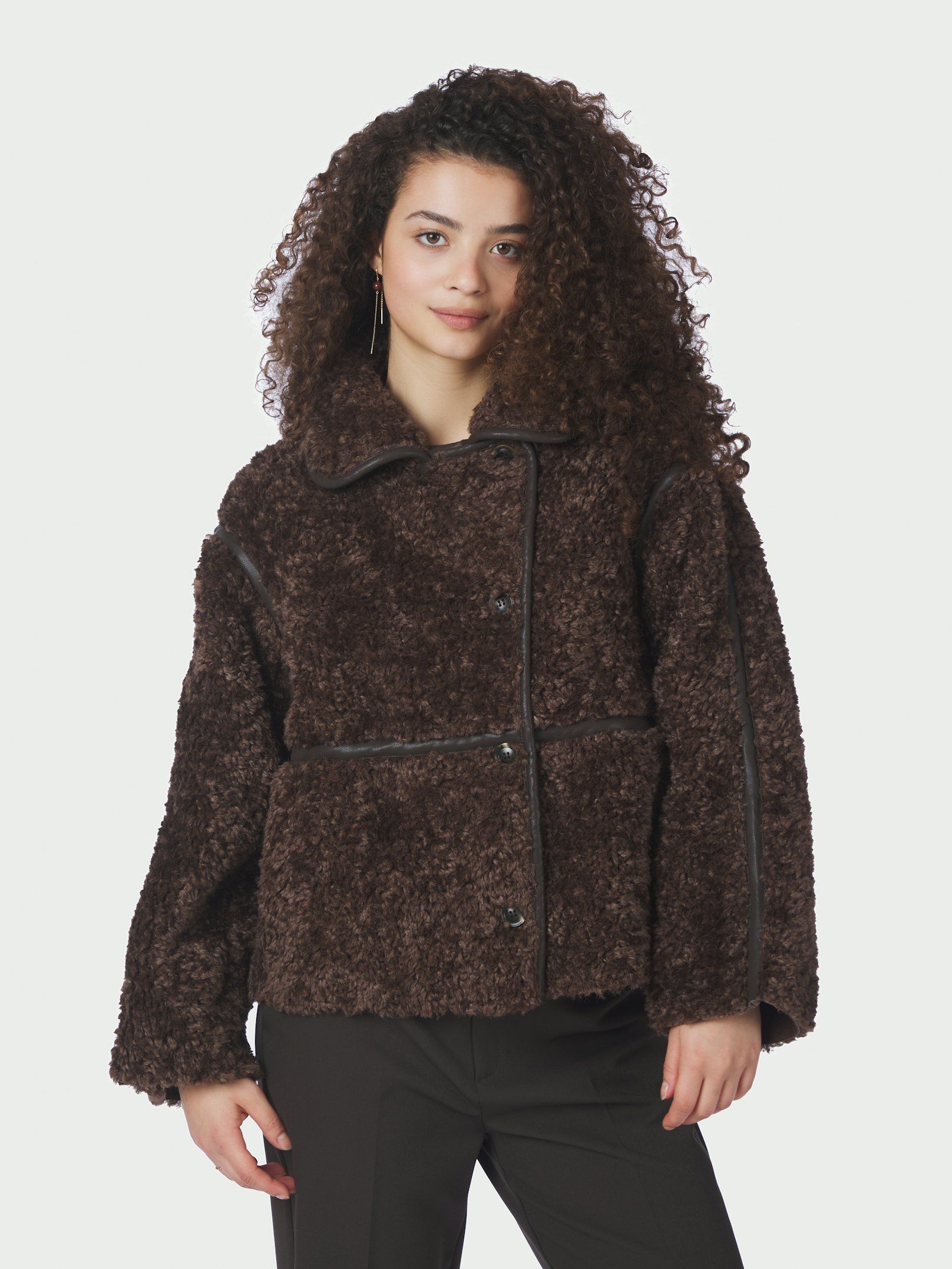 Neo Noir Jakke - Caster Faux Fur Jakke i Dark Brown