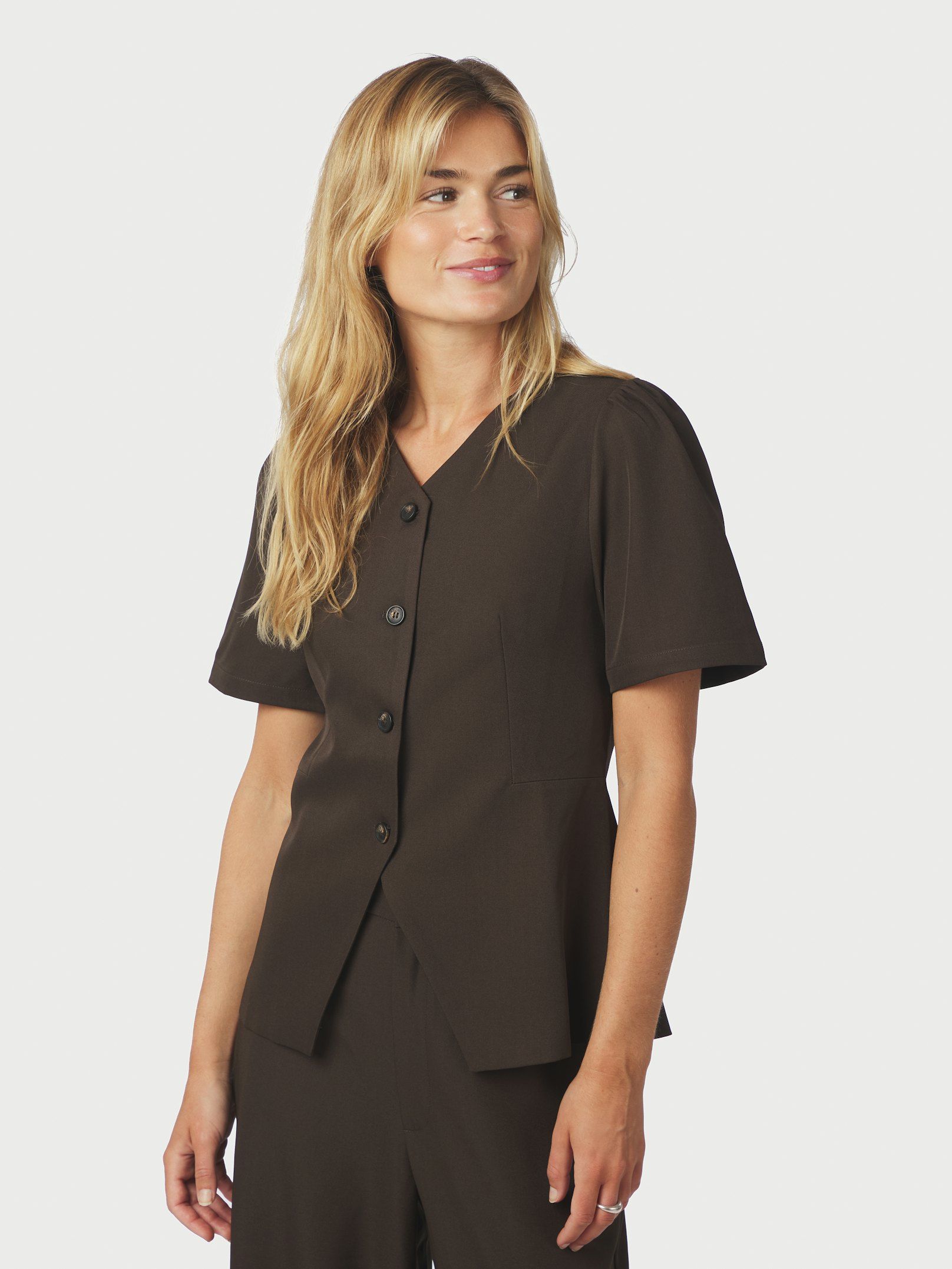 Neo Noir Bluse - Jules Struktureret Bluse i Dark Brown