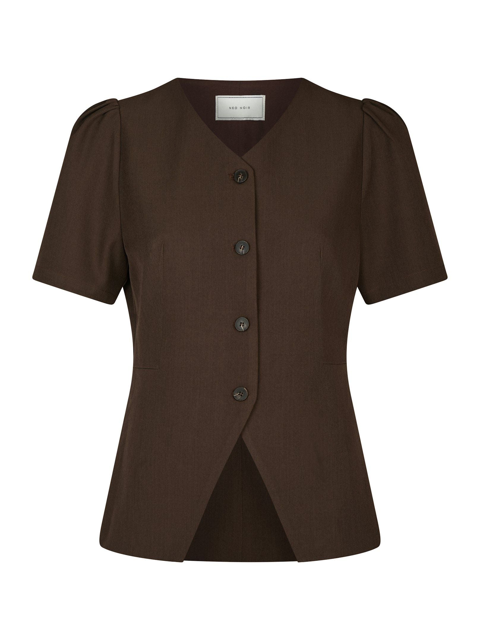 Neo Noir Bluse - Jules Struktureret Bluse i Dark Brown