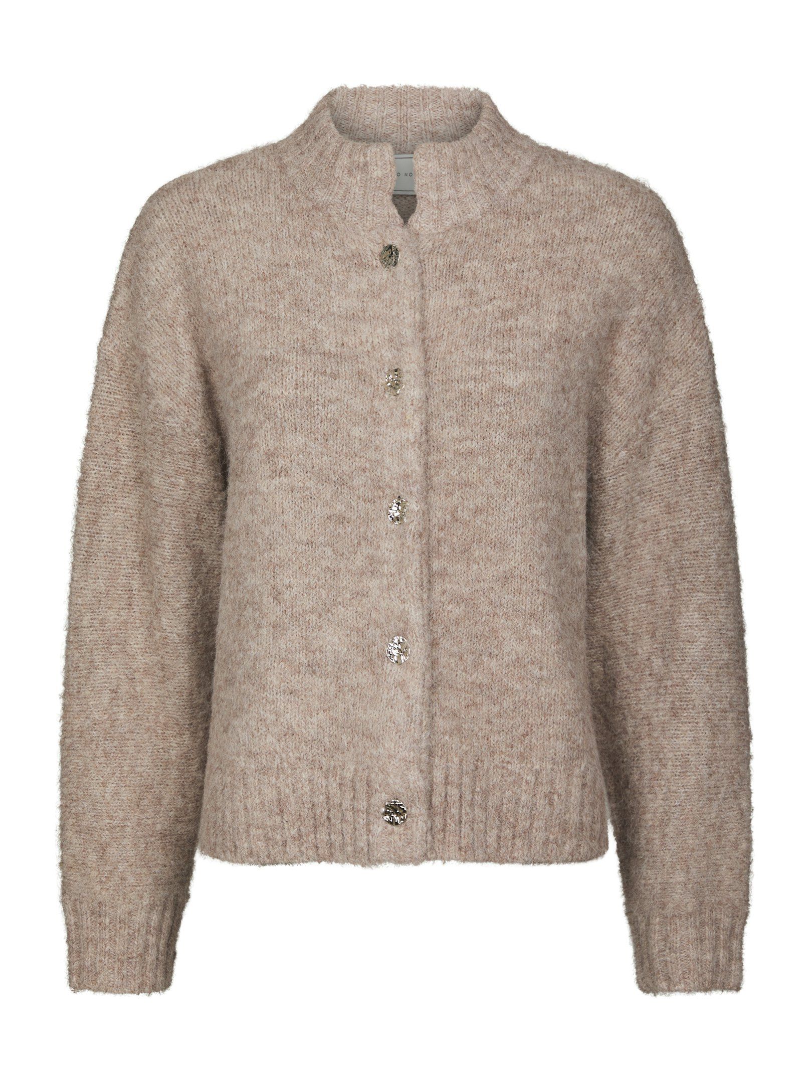 Neo Noir Cardigan - Taura Fluffy Strik Cardigan i Beige Melange