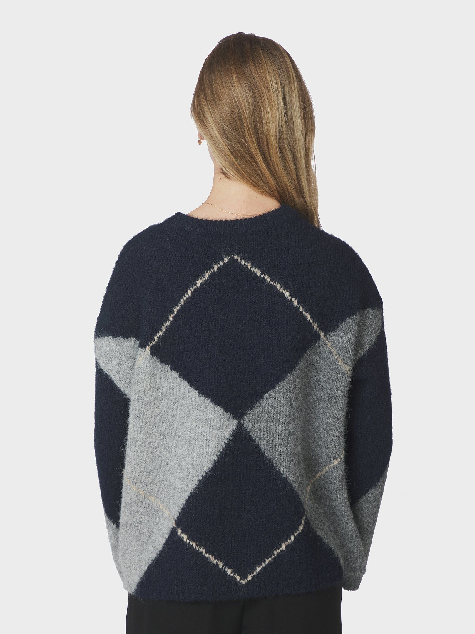 Neo Noir Strik - Inga Check Fluff Strik Bluse i Navy