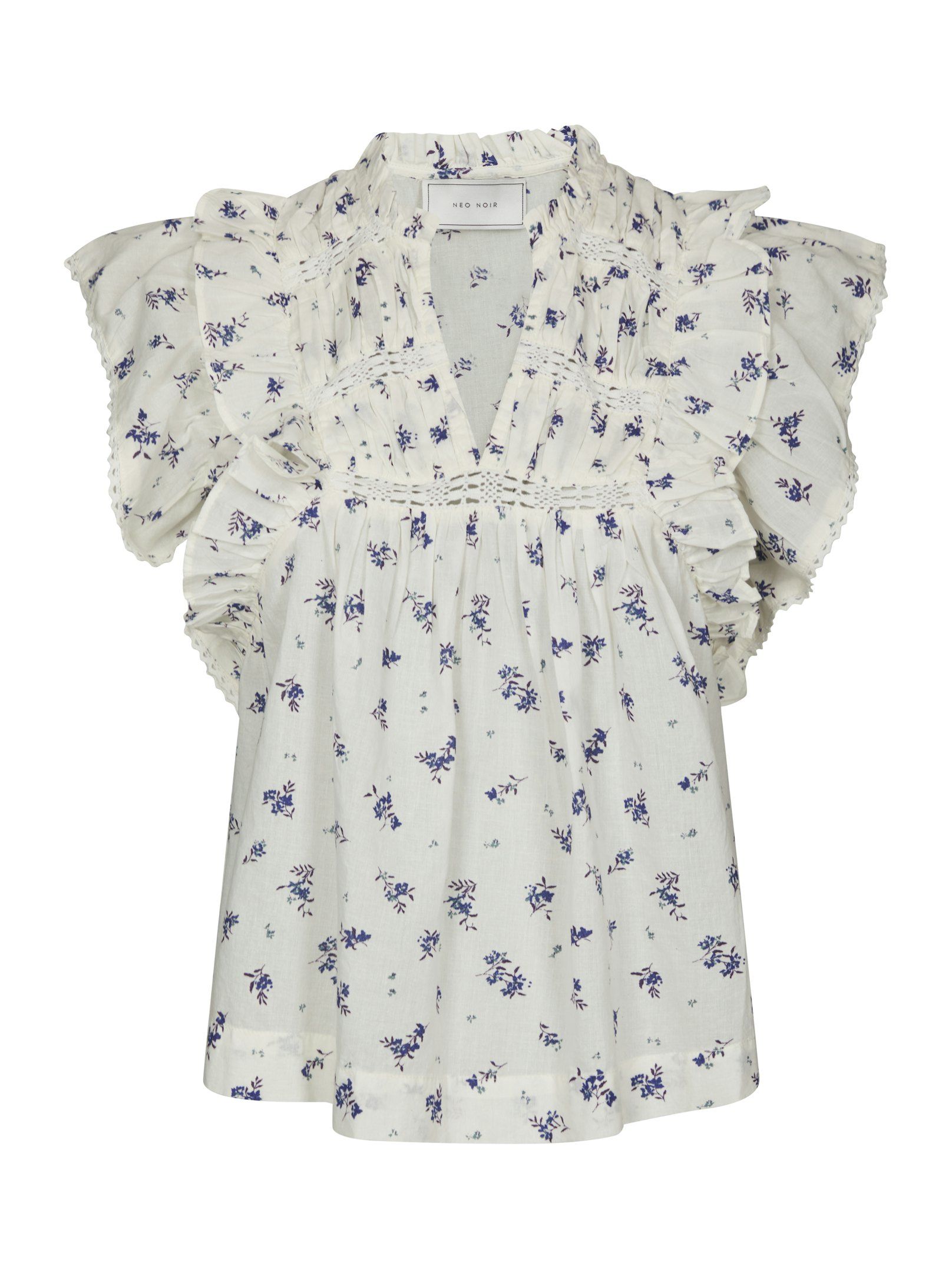 Neo Noir Top - Jayla Small Blossom Top i White Blue