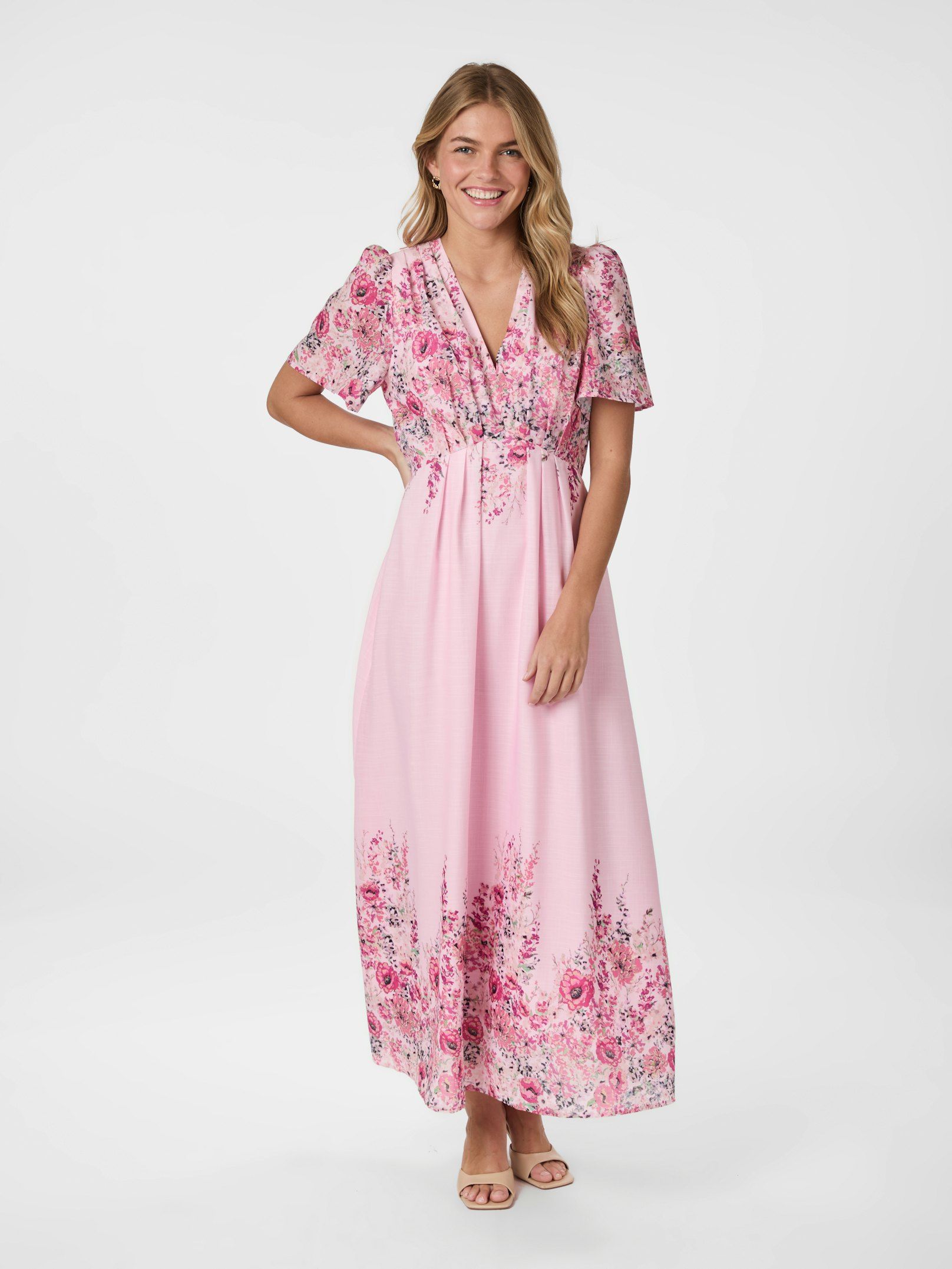 Neo Noir Kjole - Serna Flower Print Kjole i Light Pink