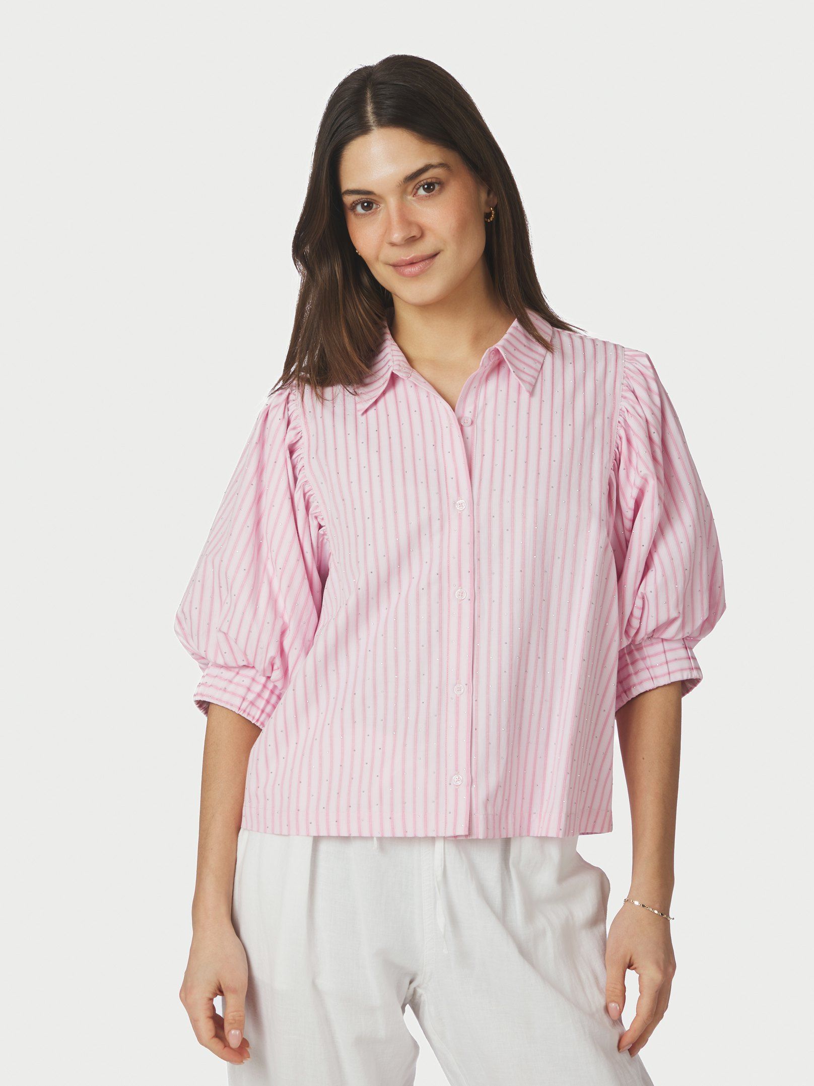 Neo Noir Bluse - Etta Stripe Stone Bluse i Light Pink