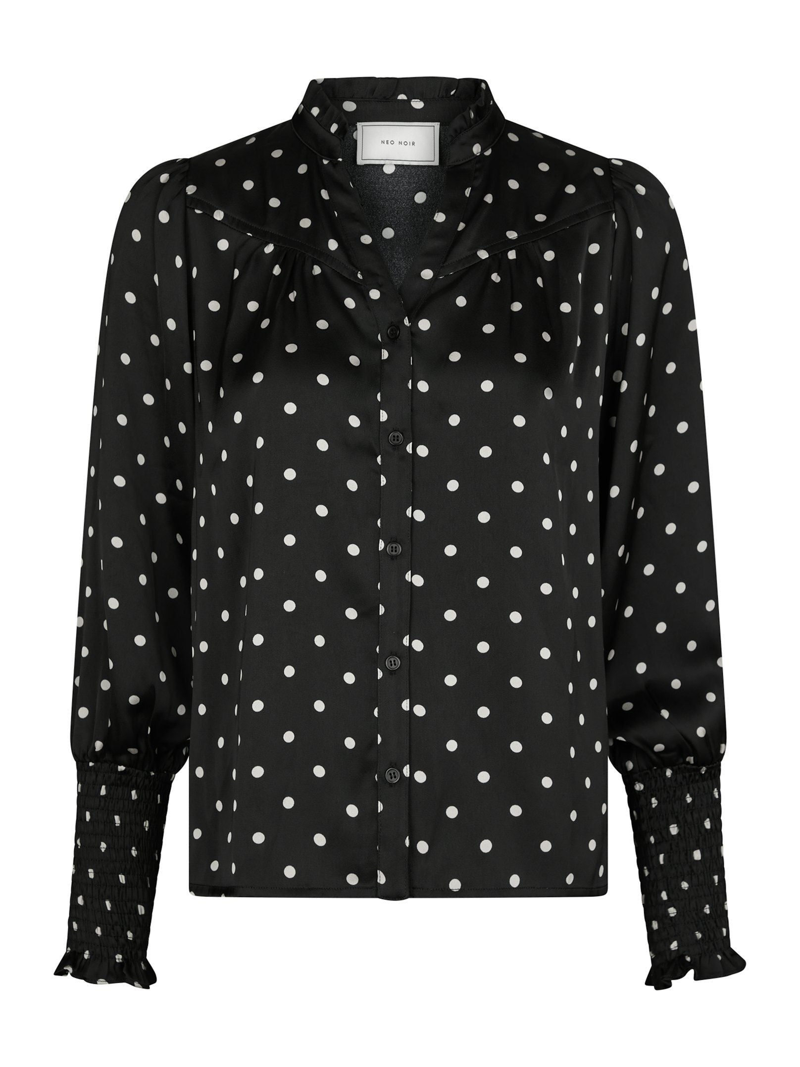 Neo Noir Bluse - Camisa Dot Bluse i Sort Med Hvide Dots