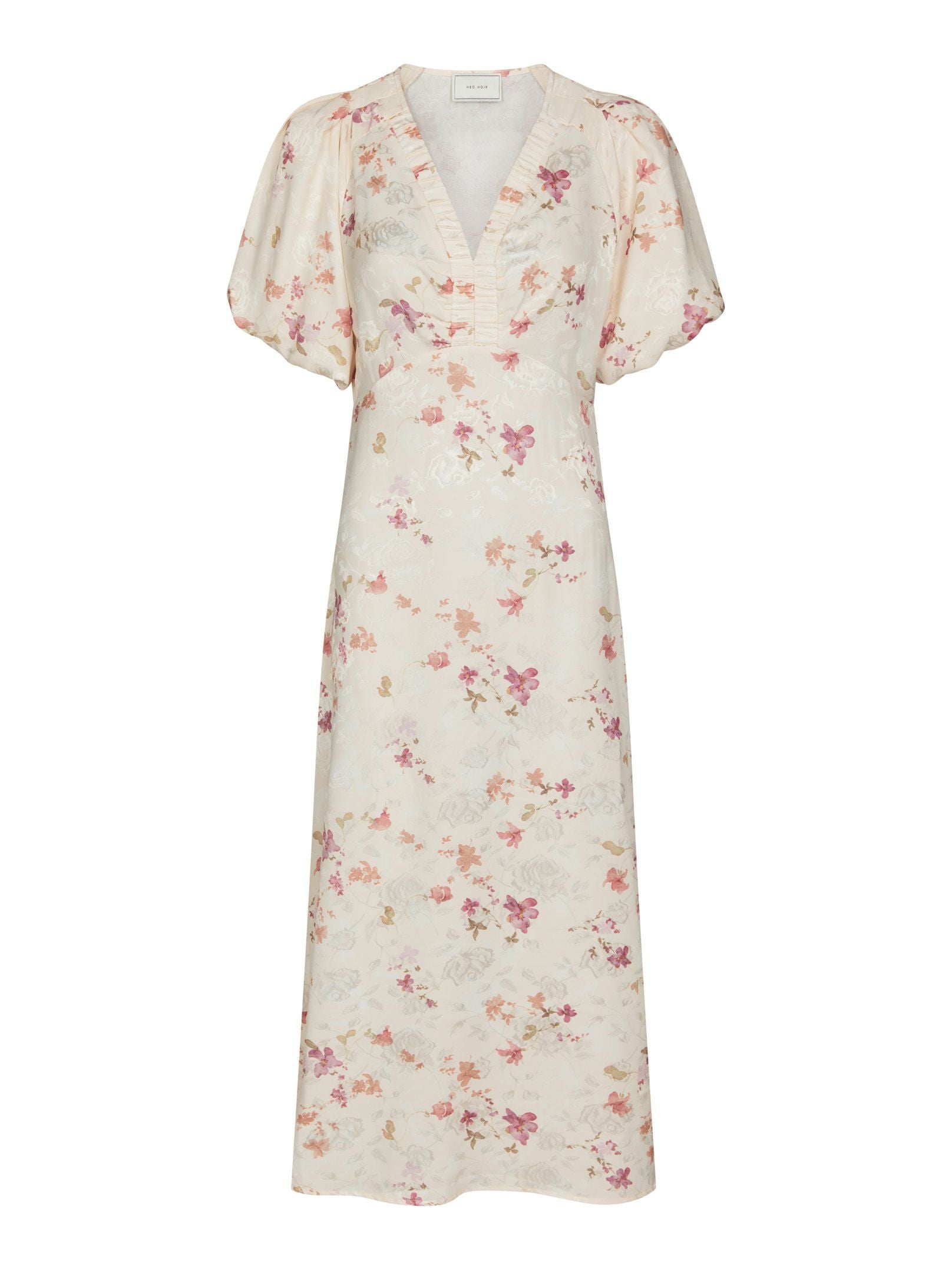 Neo Noir Kjole - Illana Sateen Print Kjole i Creme