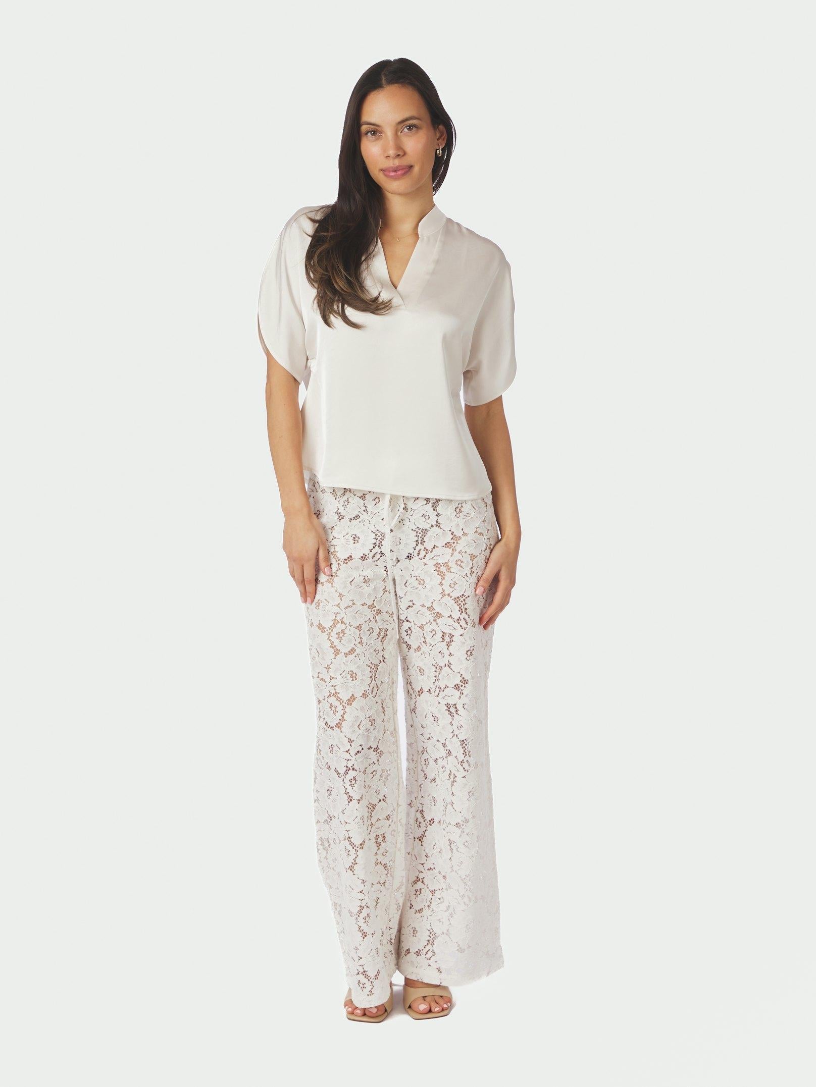 Neo Noir Bluse - Anelle Heavy Sateen Bluse i Pearl