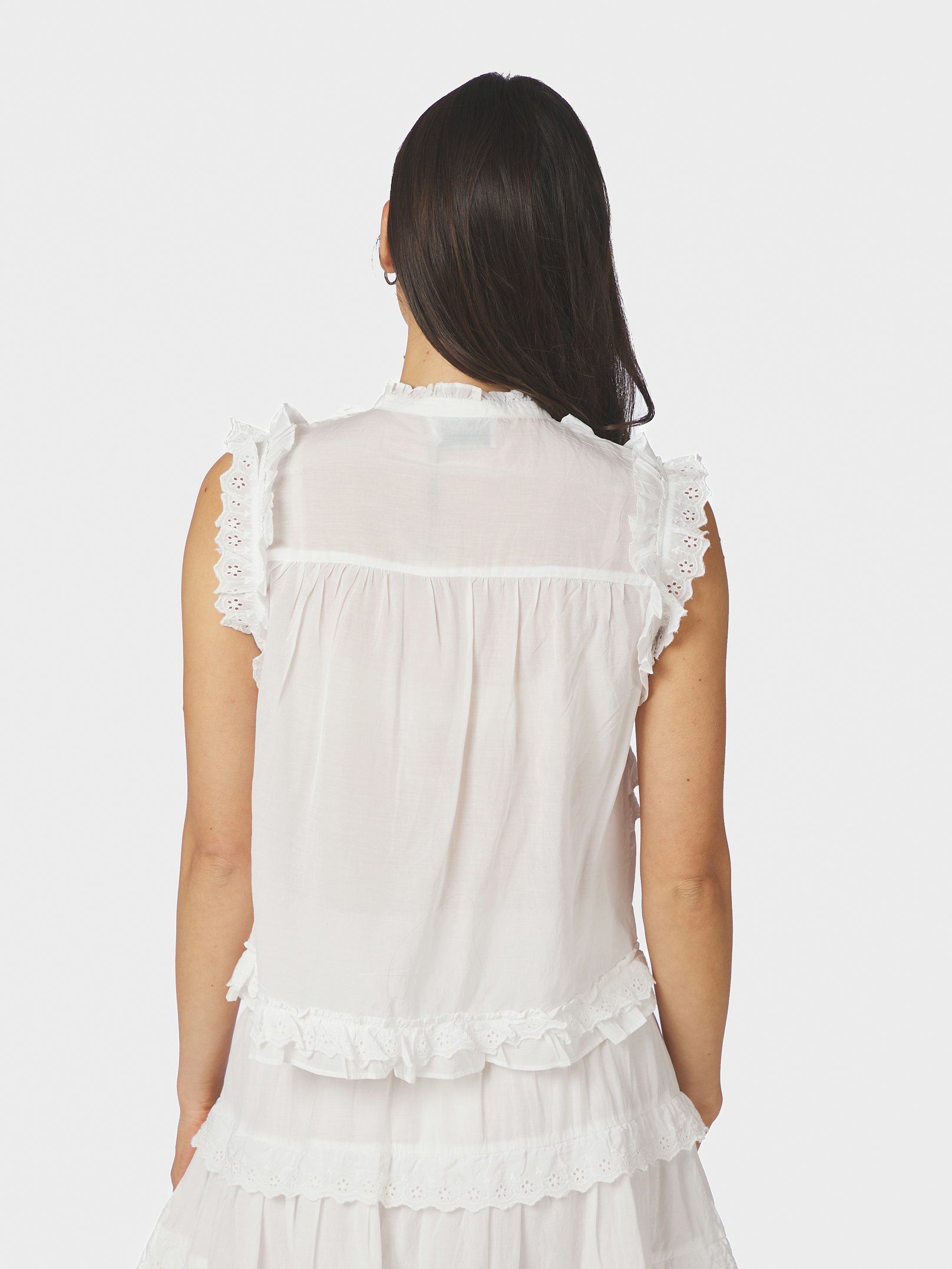 Neo Noir Top - Celia Ruffle Top i Hvid
