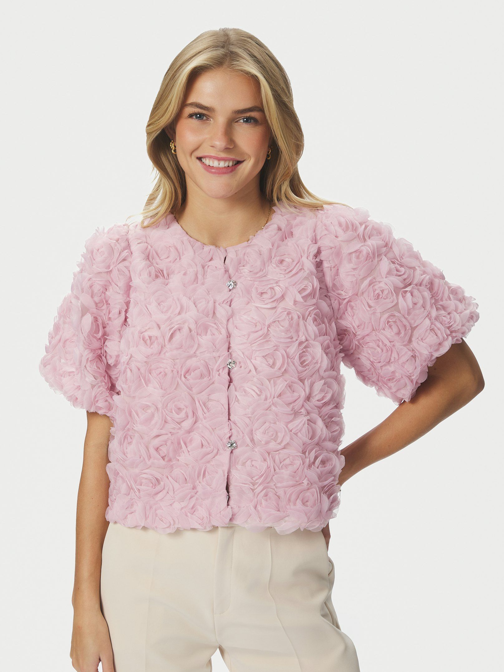 Neo Noir Cardigan - Aisa Flower Bluse i Rosa