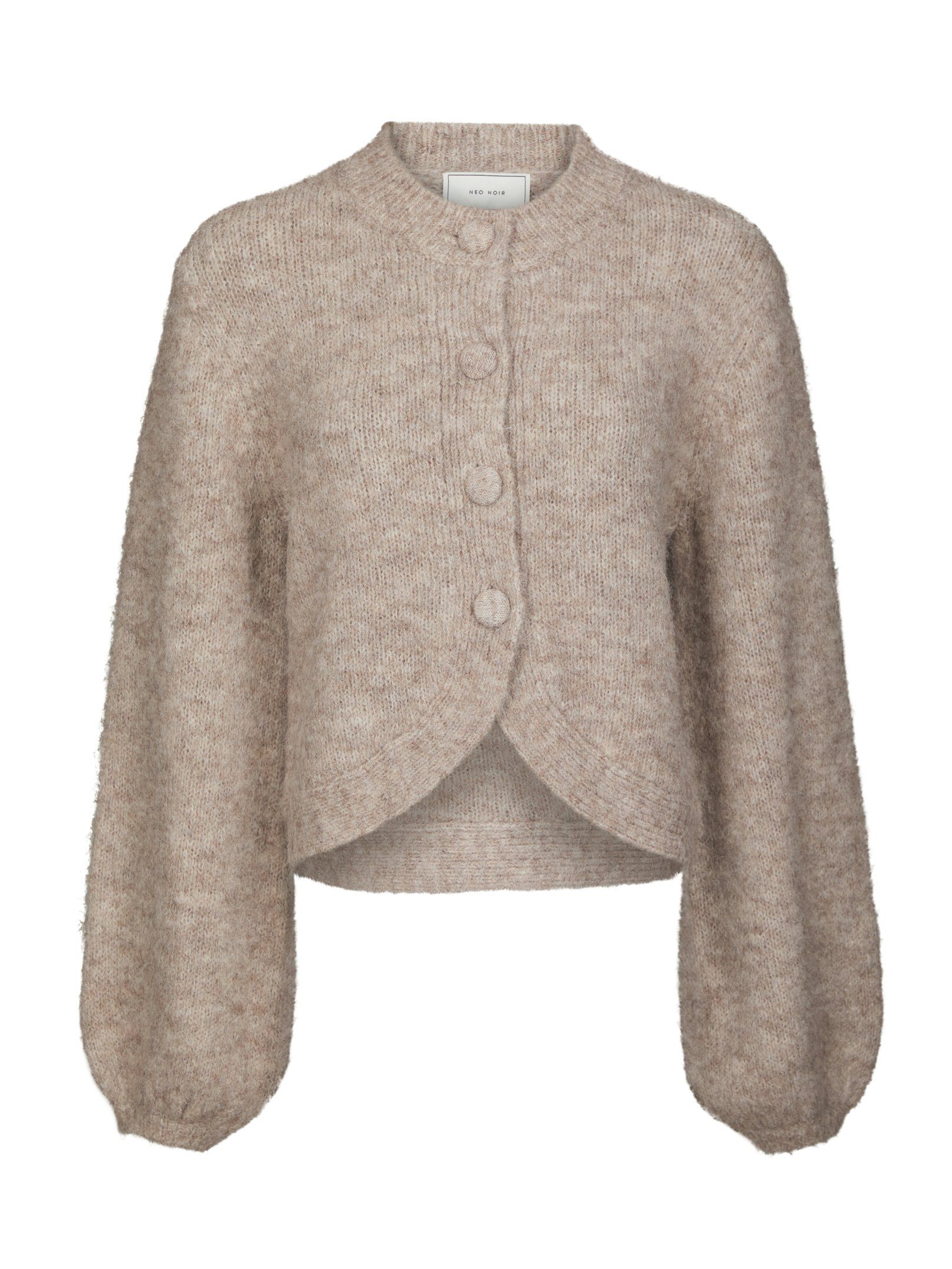 Neo Noir Cardigan - Gio Fluffy Strik Cardigan i Beige Melange