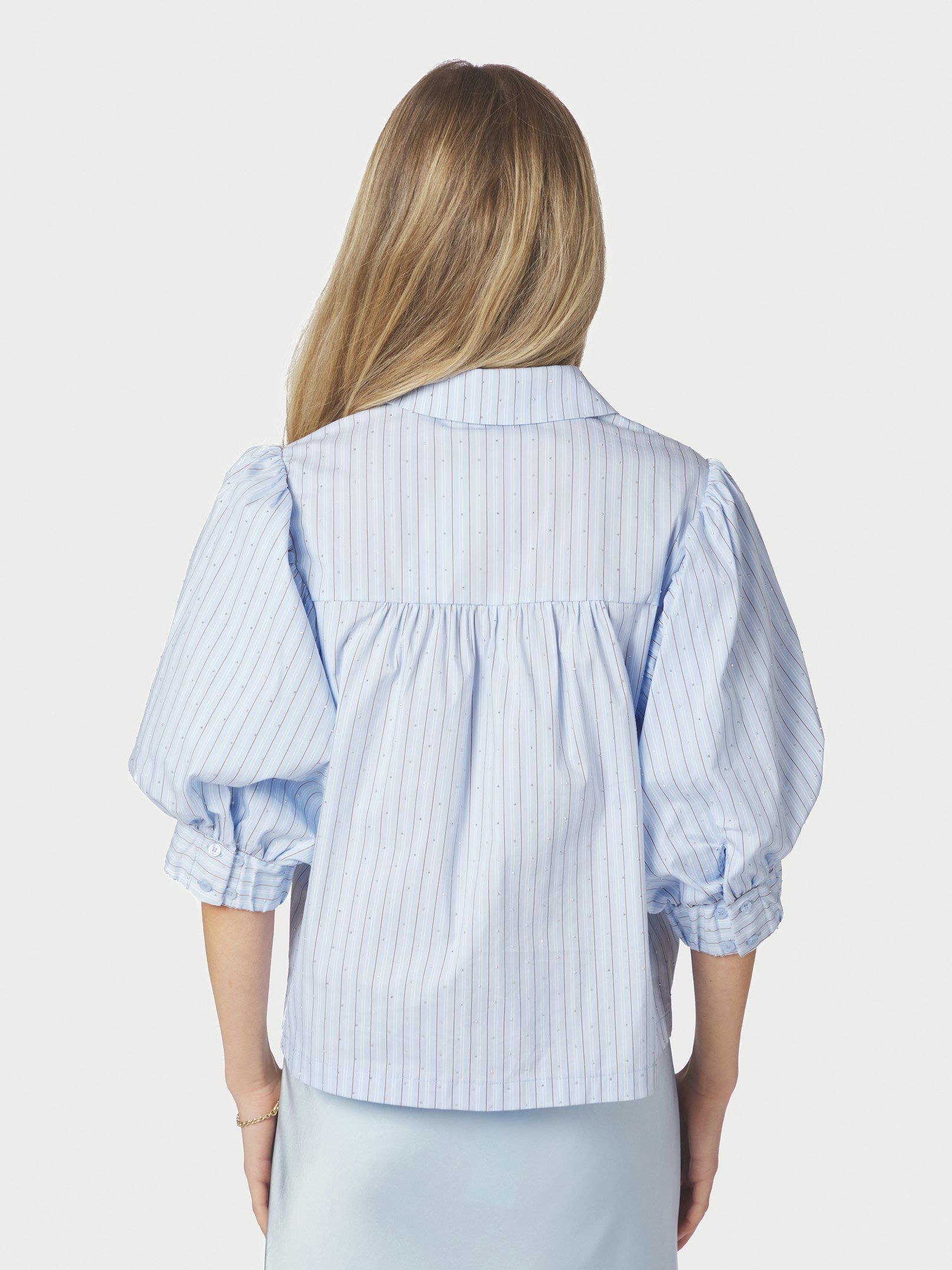 Neo Noir Bluse - Etta Stripe Stone Bluse i Light Blue