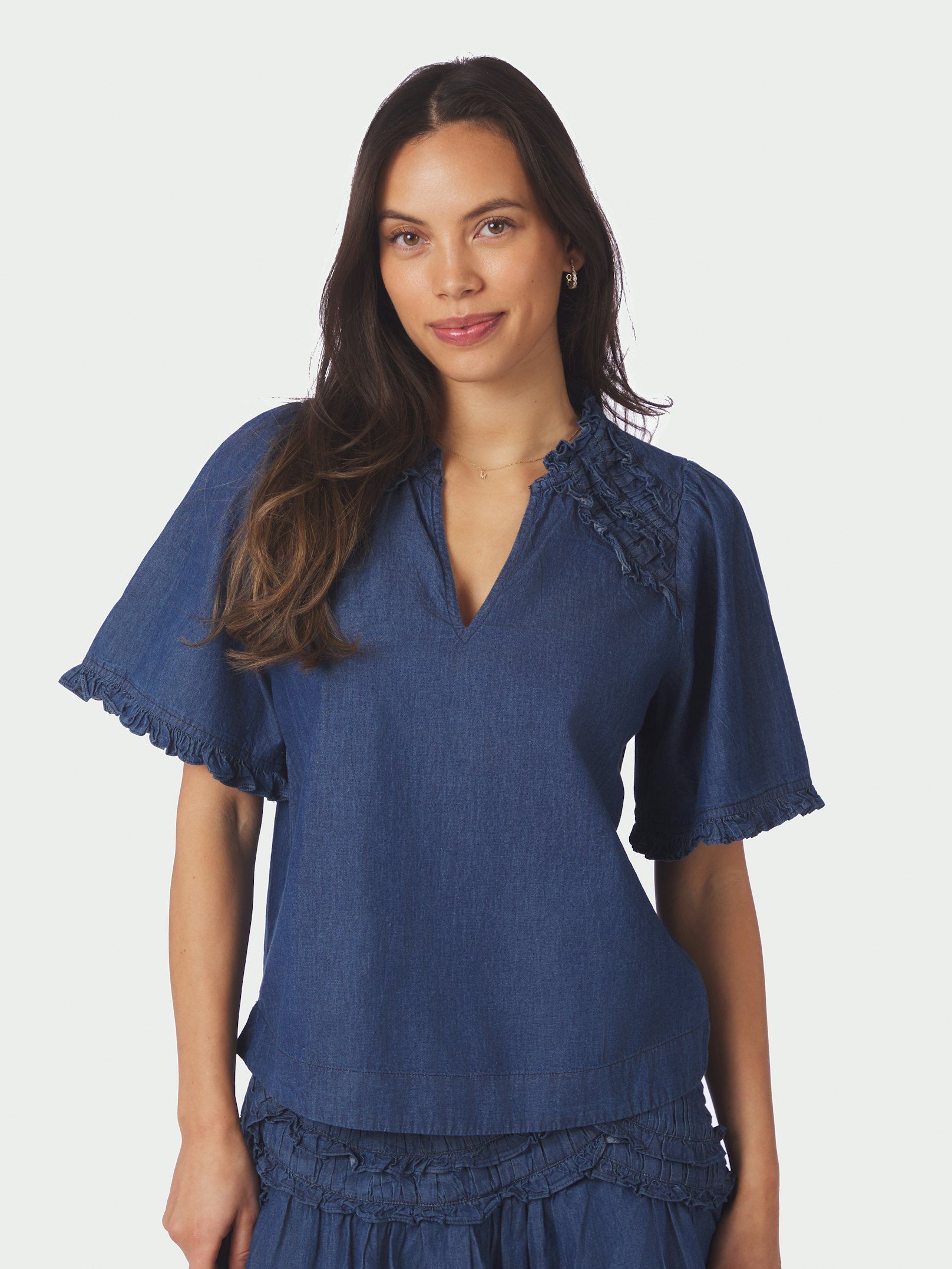 Neo Noir Top - Wendia Denim Bluse i Blå
