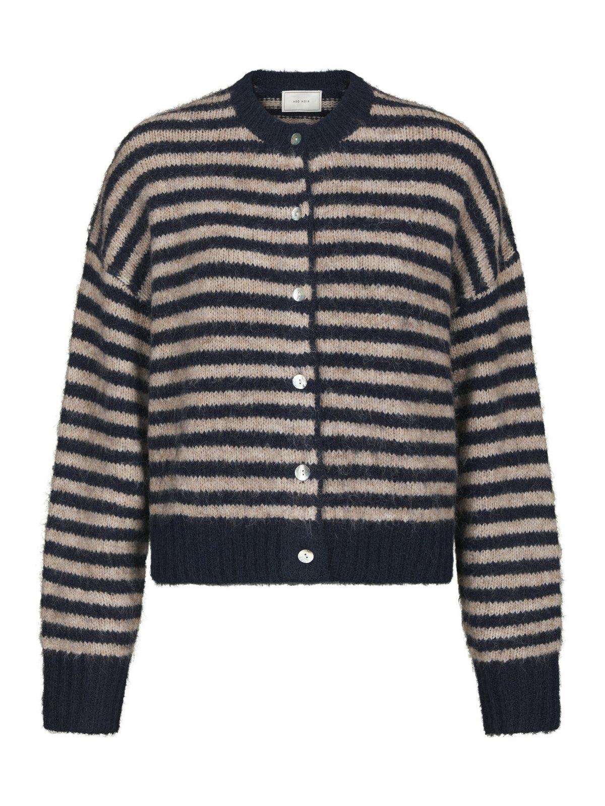 Neo Noir Cardigan - Isana Stripe Fluffy Strik Cardigan i Navy Stripe
