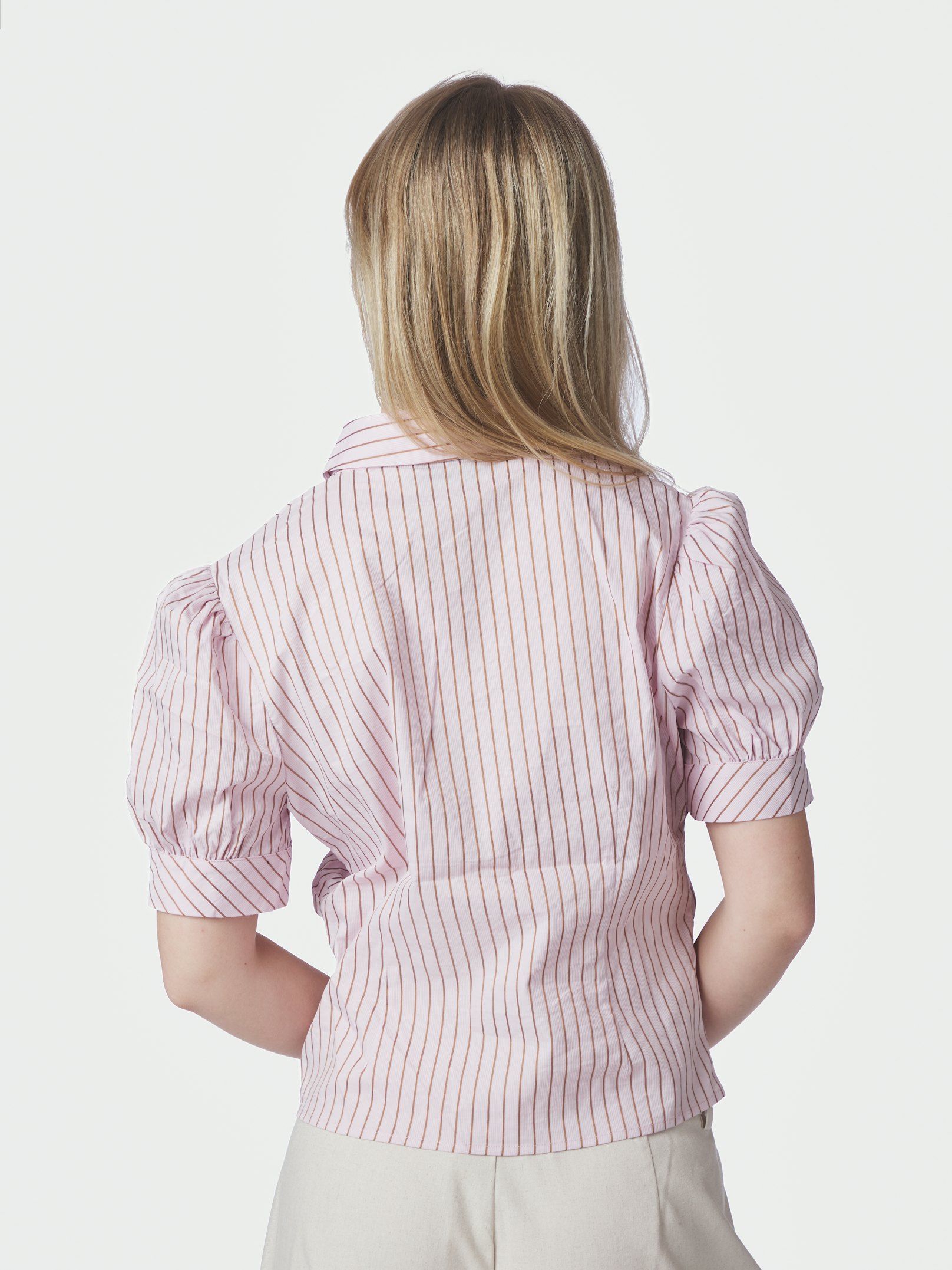 Neo Noir Skjorte - Frannie Struktur Stribet Skjorte i Light Pink