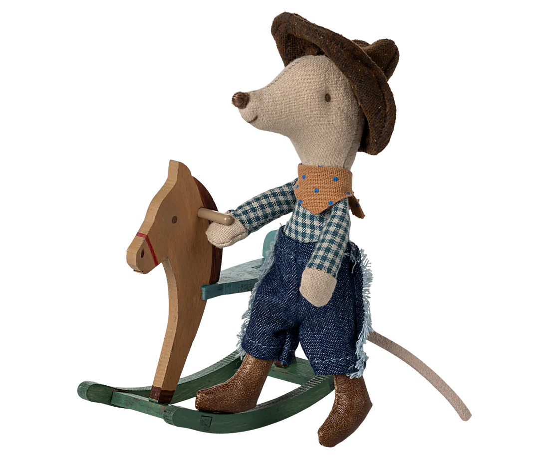 Maileg Cowboy Mus - Cowboy Mus Med Gyngehest Lillebror