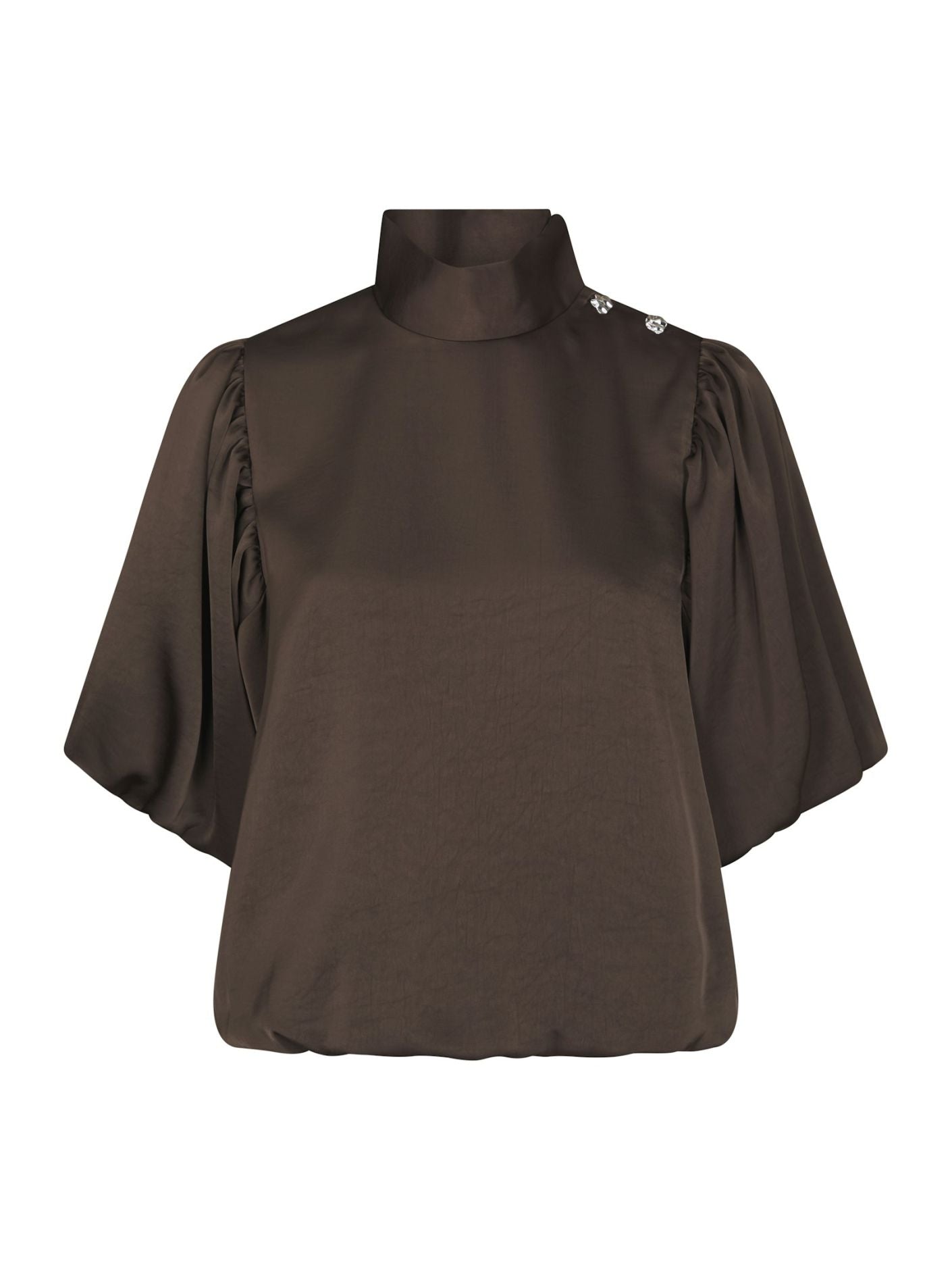 Neo Noir Bluse -Parisa Heavy Satin Bluse i Dark Brown
