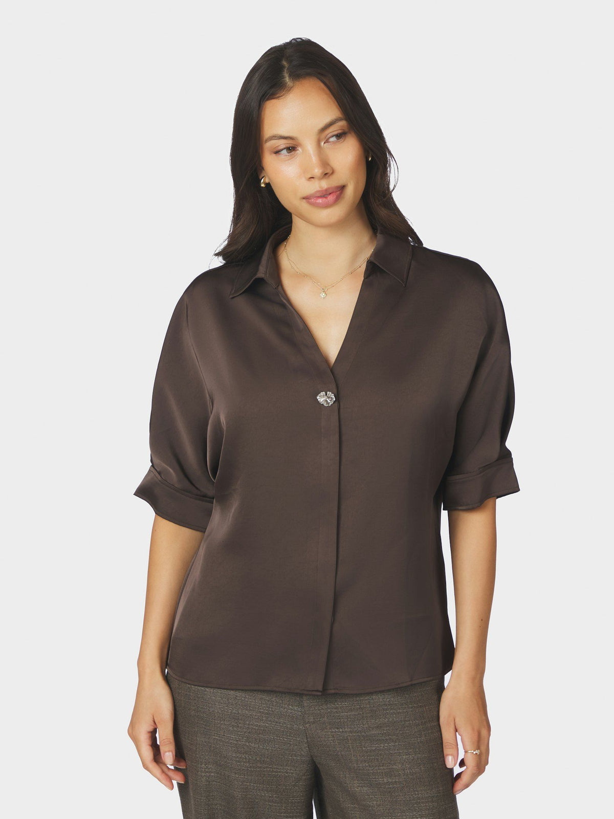 Neo Noir Bluse - Carm Heavy Sateen Bluse i Dark Brown