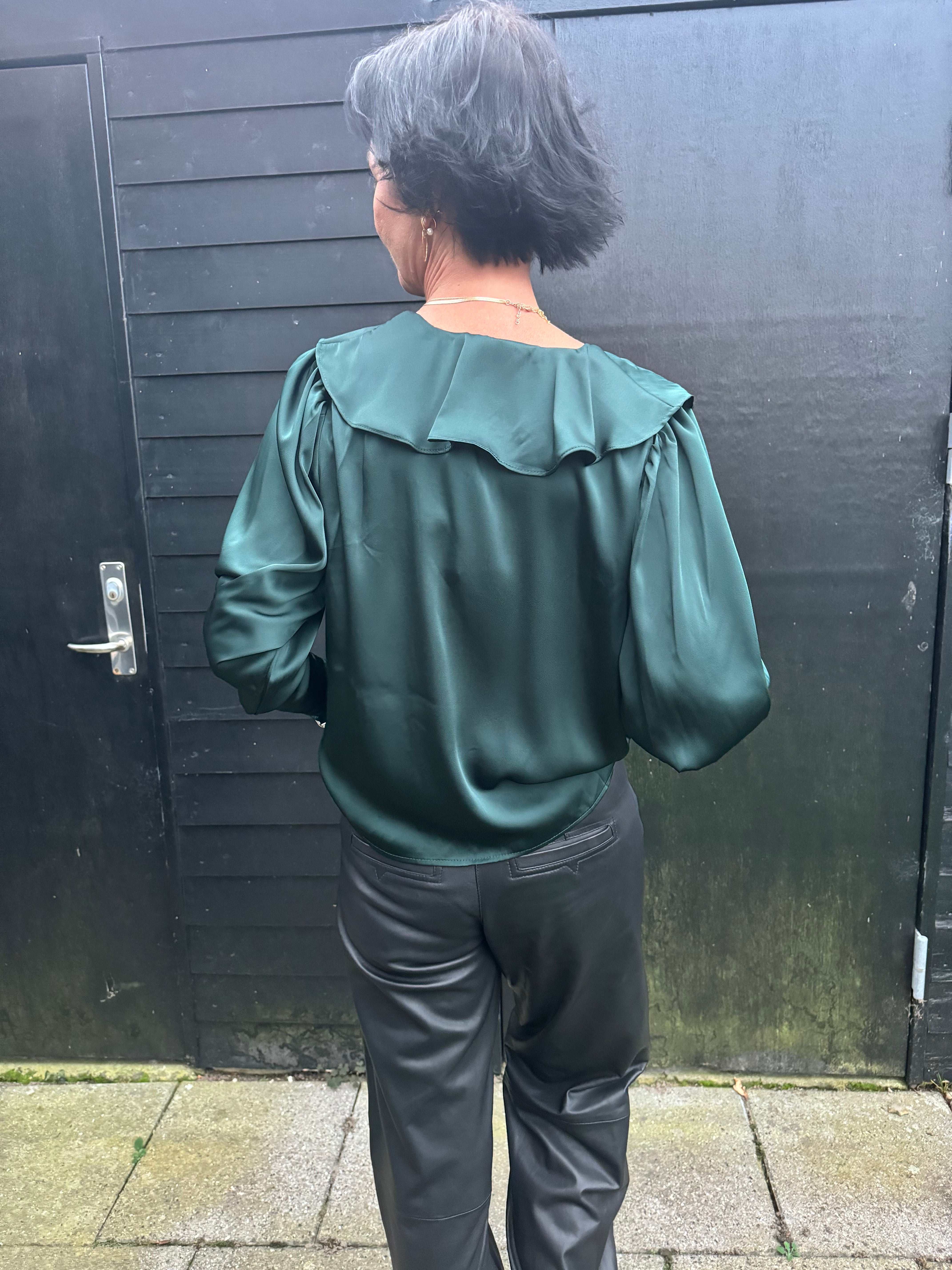 Neo Noir Bluse - Sandie Sateen Bluse i Dark Green