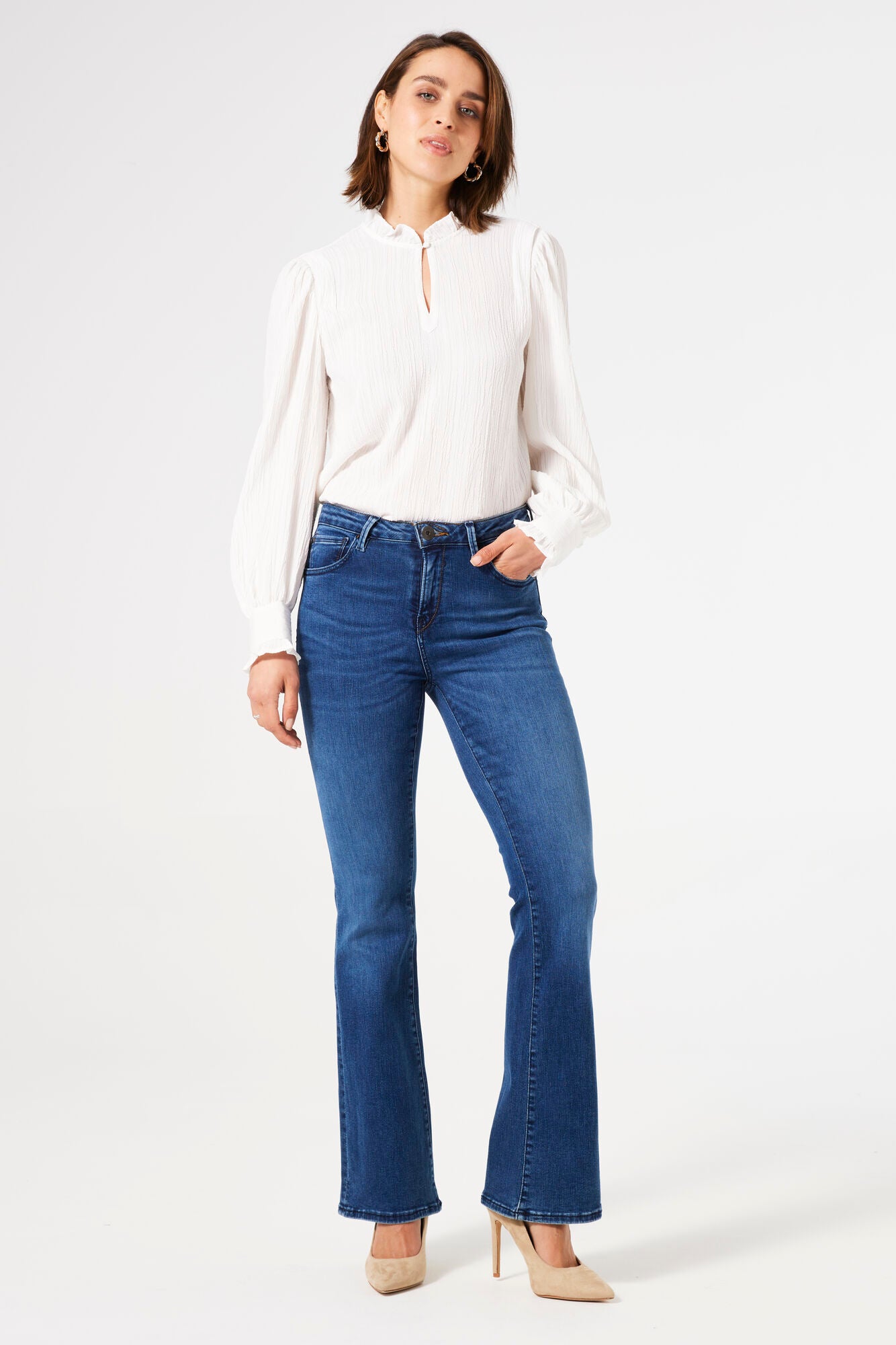 Garcia Jeans - Celia Flared Superslim Fit High Waist i Dark Used Blå