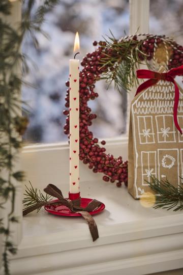 IB Laursen Stearinlys - Kertelys Med Røde Hjerter Ø:1,3 x H:20cm