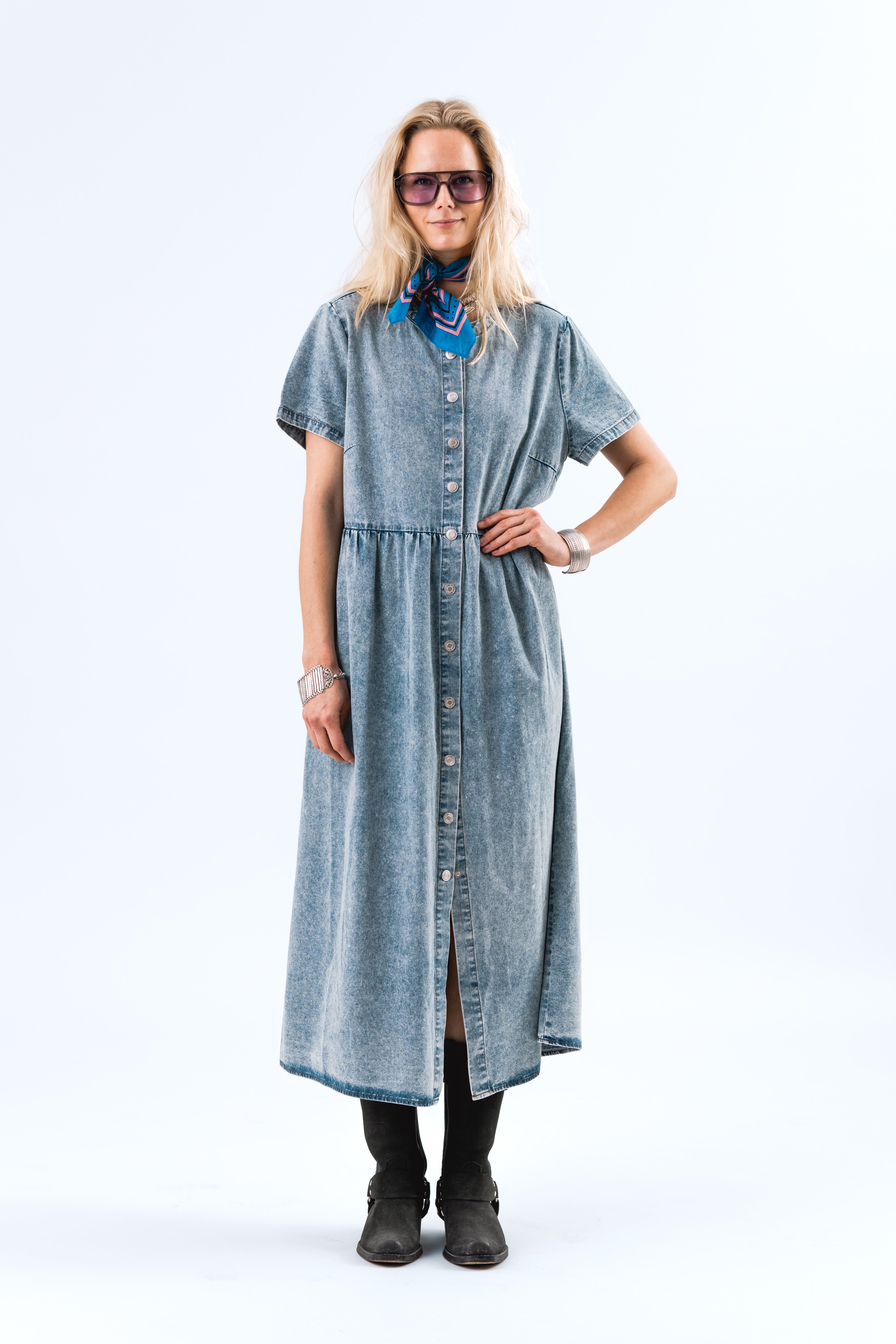 Lollys Laundry Kjole - AliyaLL Maxi Denim Kjole i Washed Denim