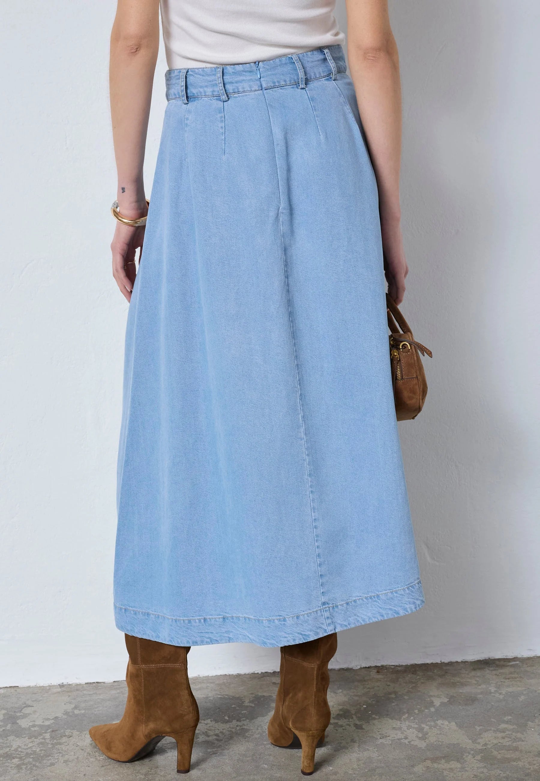 Co´couture Nederdel - TillyCC Anya Pleat Nederdel i Fade Denim