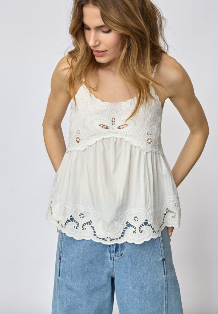 Co´Couture Top - AstorCC Emb Singlet i Hvid