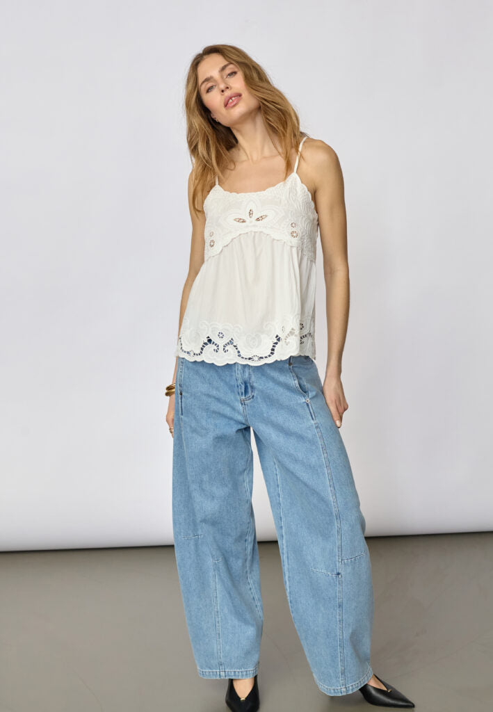 Co´Couture Top - AstorCC Emb Singlet i Hvid