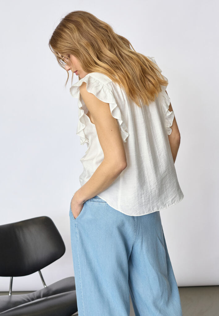Co´Couture Top - HeraCC Frill SS V-top i Hvid