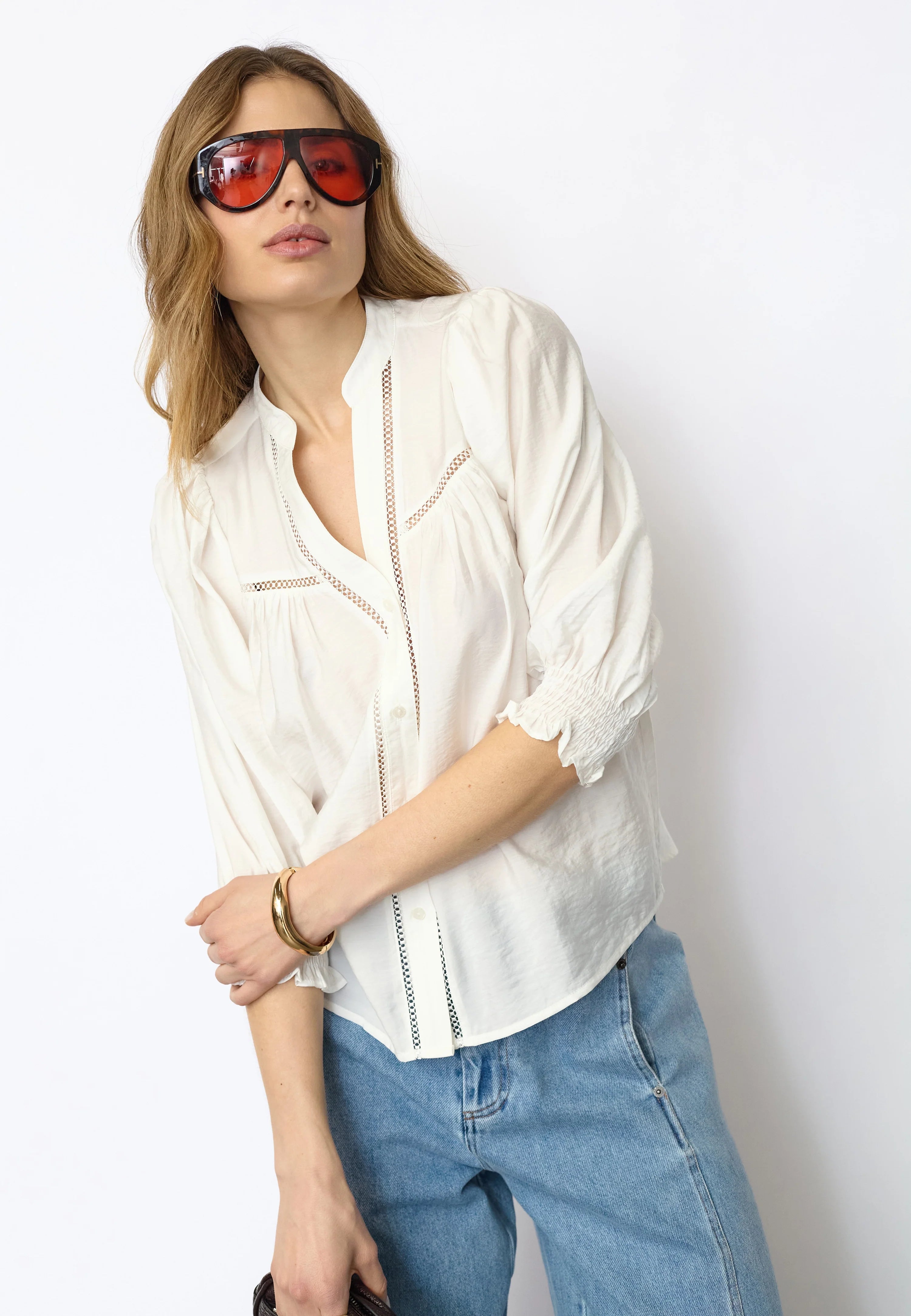 Co´Couture Bluse - CallumCC Lace Puff Bluse i Hvid