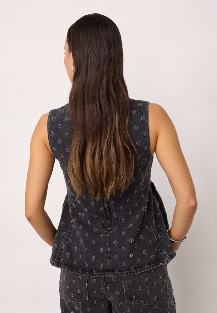 Co´Couture Top - DerriCC Dot Denim Top i Mid Grey