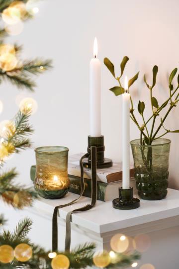 IB Laursen Lysestage - Lysestage Til Fyrfadslys i Grøn Med Diamantformet Mønster