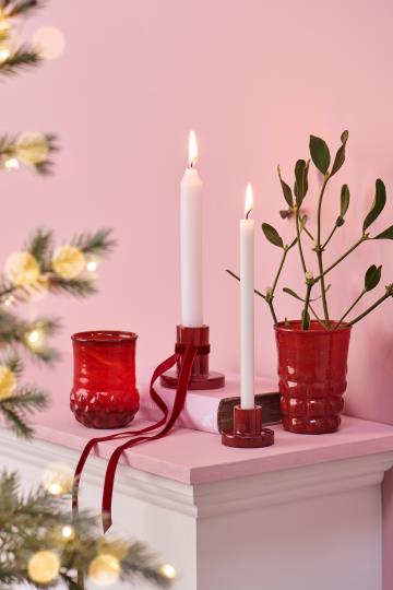 IB Laursen Lysestage - Lysestage Til Fyrfadslys i Rød Med Diamantformet Mønster