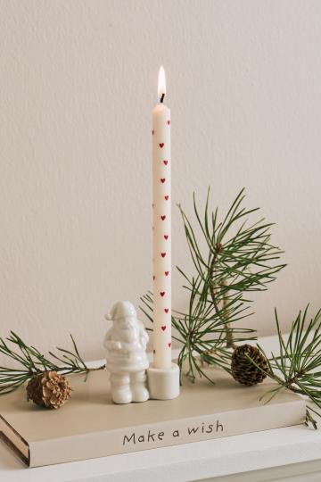 IB Laursen Stearinlys - Kertelys Med Røde Hjerter Ø:1,3 x H:20cm