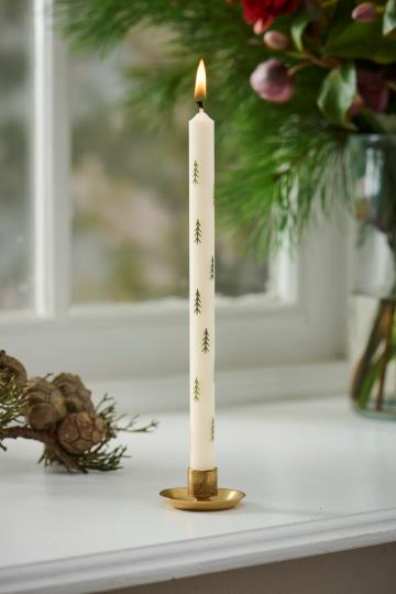 IB Laursen Stearinlys - Kertelys Med Grønne Juletræer Ø:1,3 x H:20cm