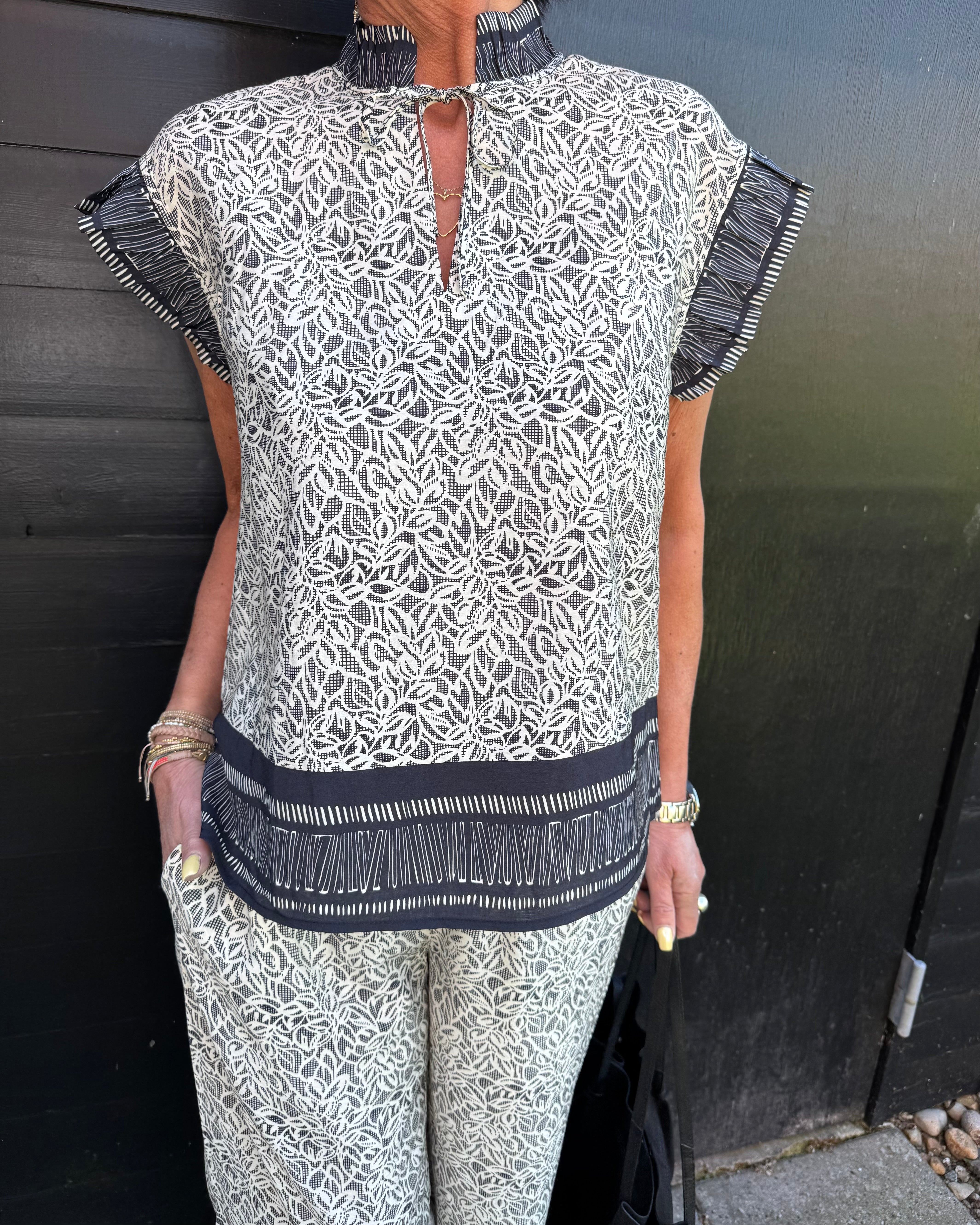 PBO Bluse - Noda Top i Black/White