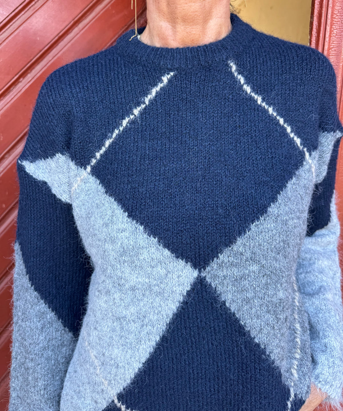 Neo Noir Strik - Inga Check Fluff Strik Bluse i Navy