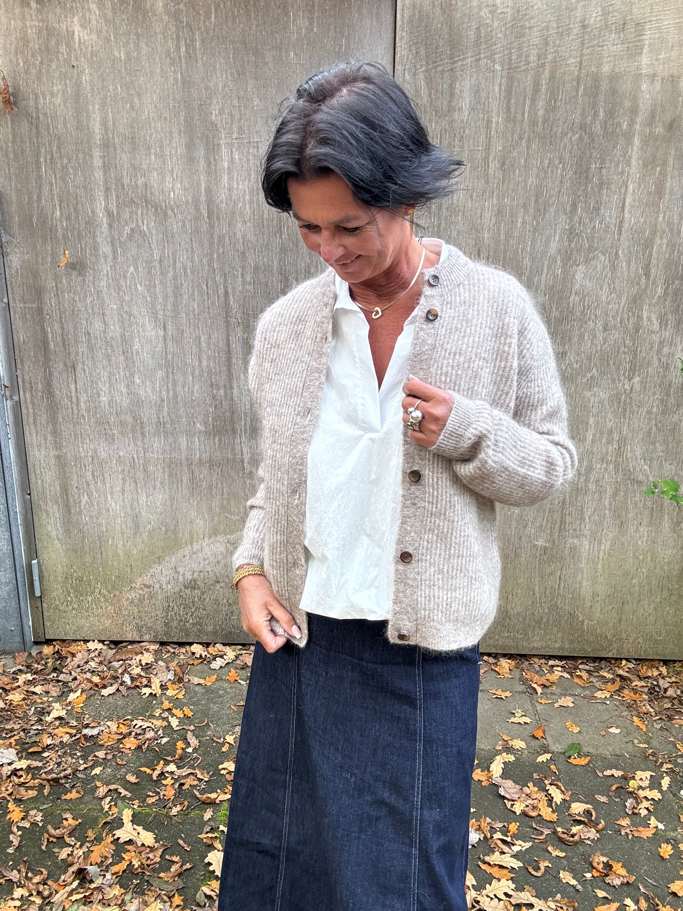 Second Female Cardigan - Brook Strik Rib Cardigan i Beige Melange