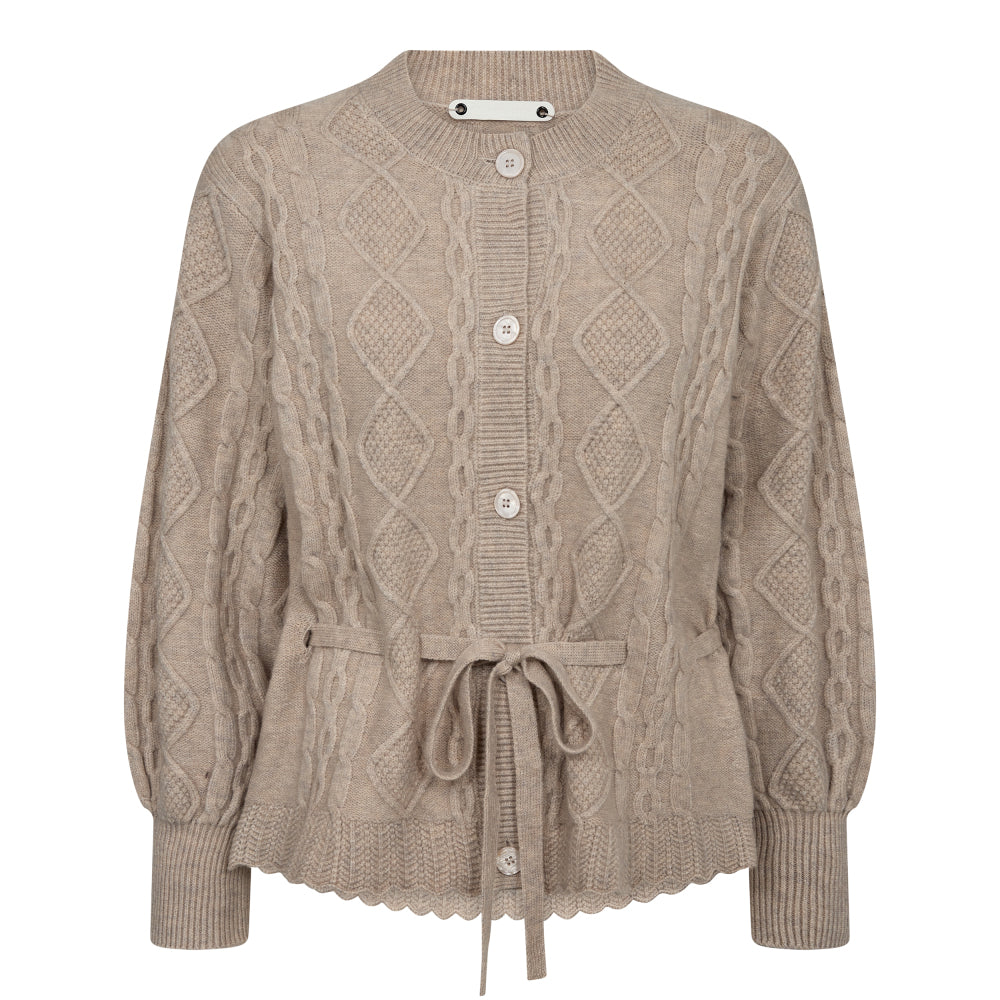 Co´Couture Cardigan - RawCC Kabel Tie Strik Cardigan i Bone