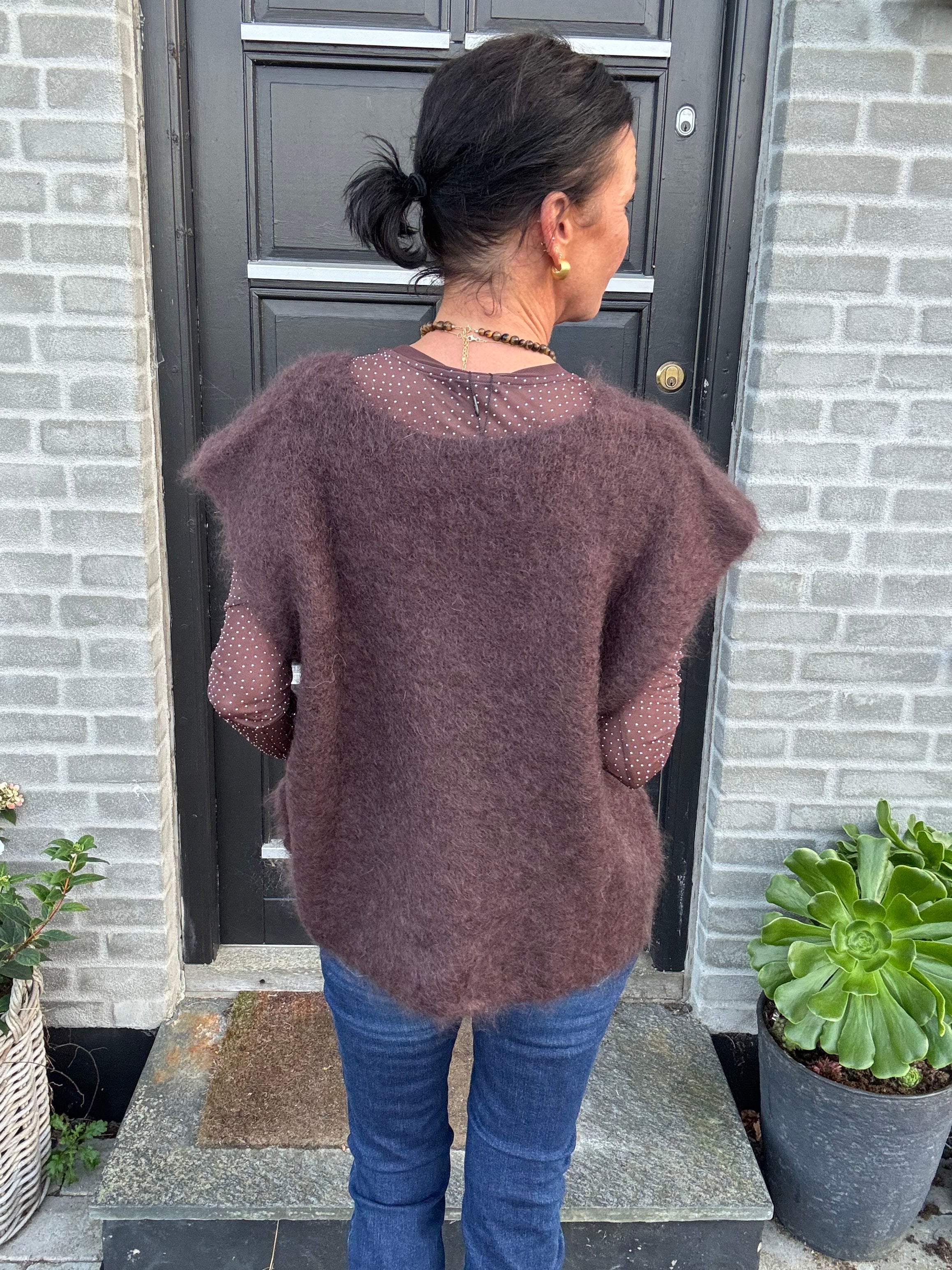 Black Colour Vest - BcBjoerk Strik Vest med Knapper i Coffee