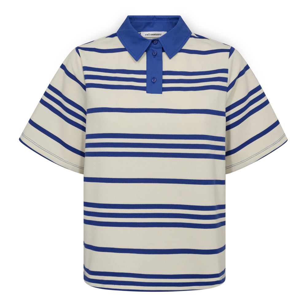 Co'Couture Bluse - LennonCC Stripe Polo Tee i New Blue