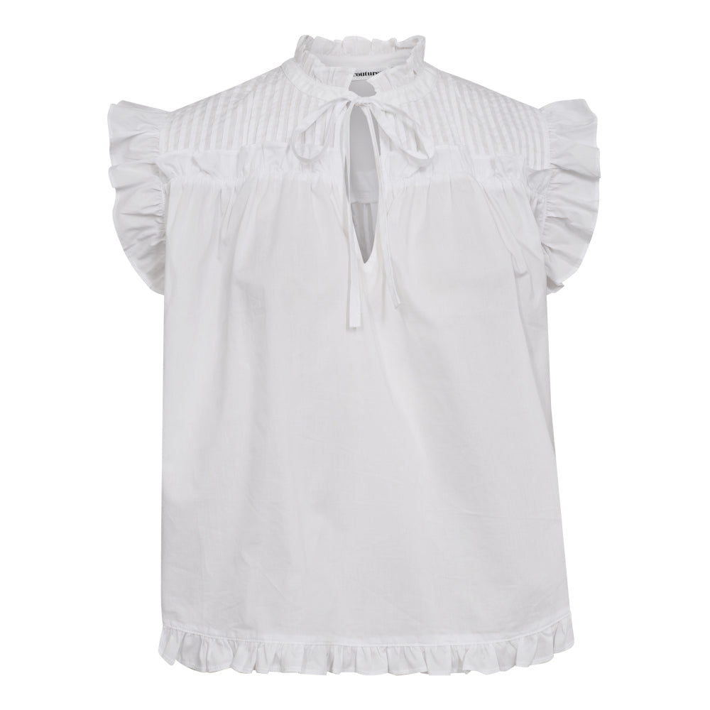 Co´Couture Top - PrimaCC Frill Tie Top i Hvid